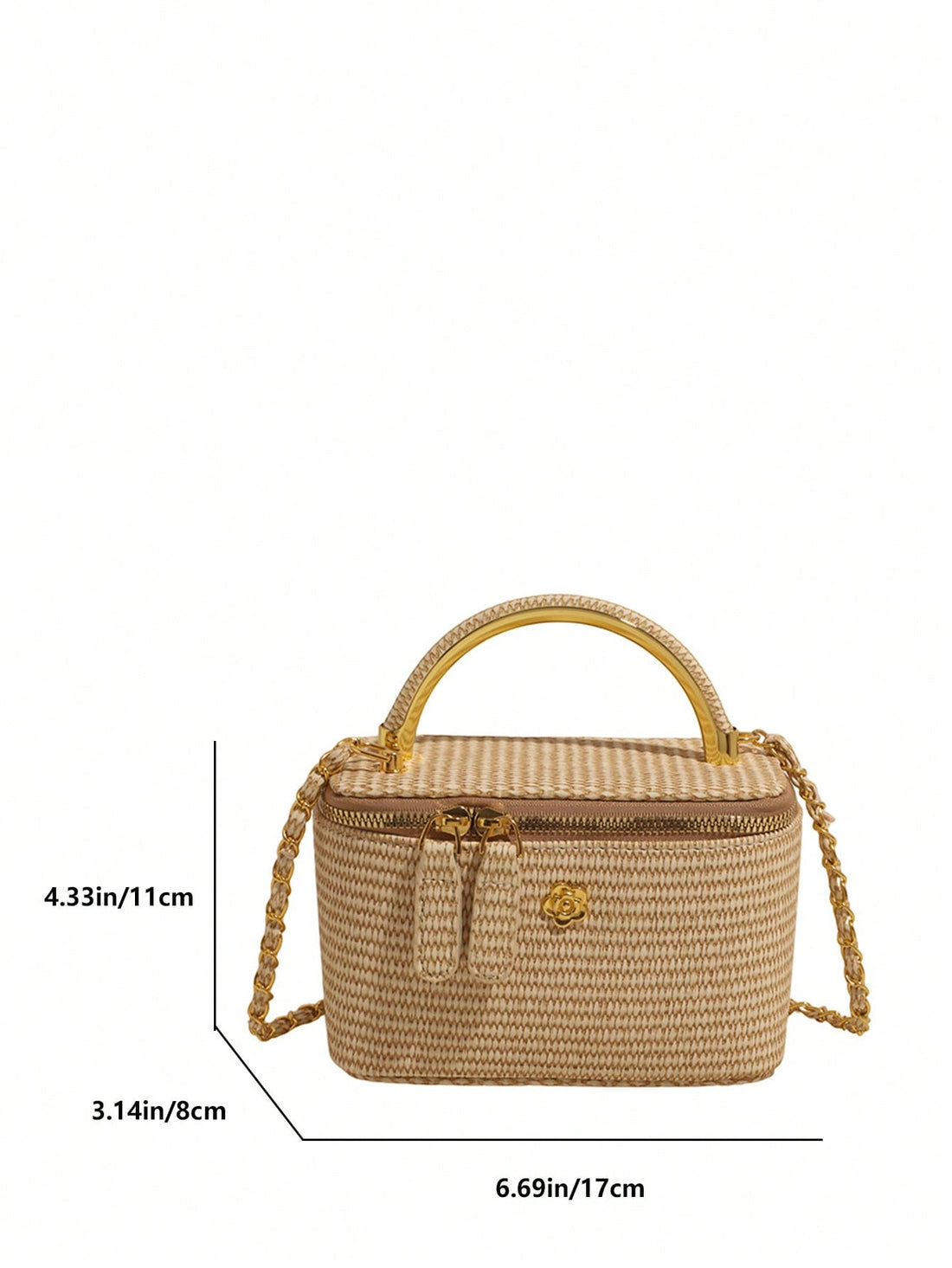 Woven Texture Handle Box-Shaped Handbag, Women's Spring/Summer New Fashion Chain Crossbody Small Square Bag, Versatile Beach Holiday Purse
