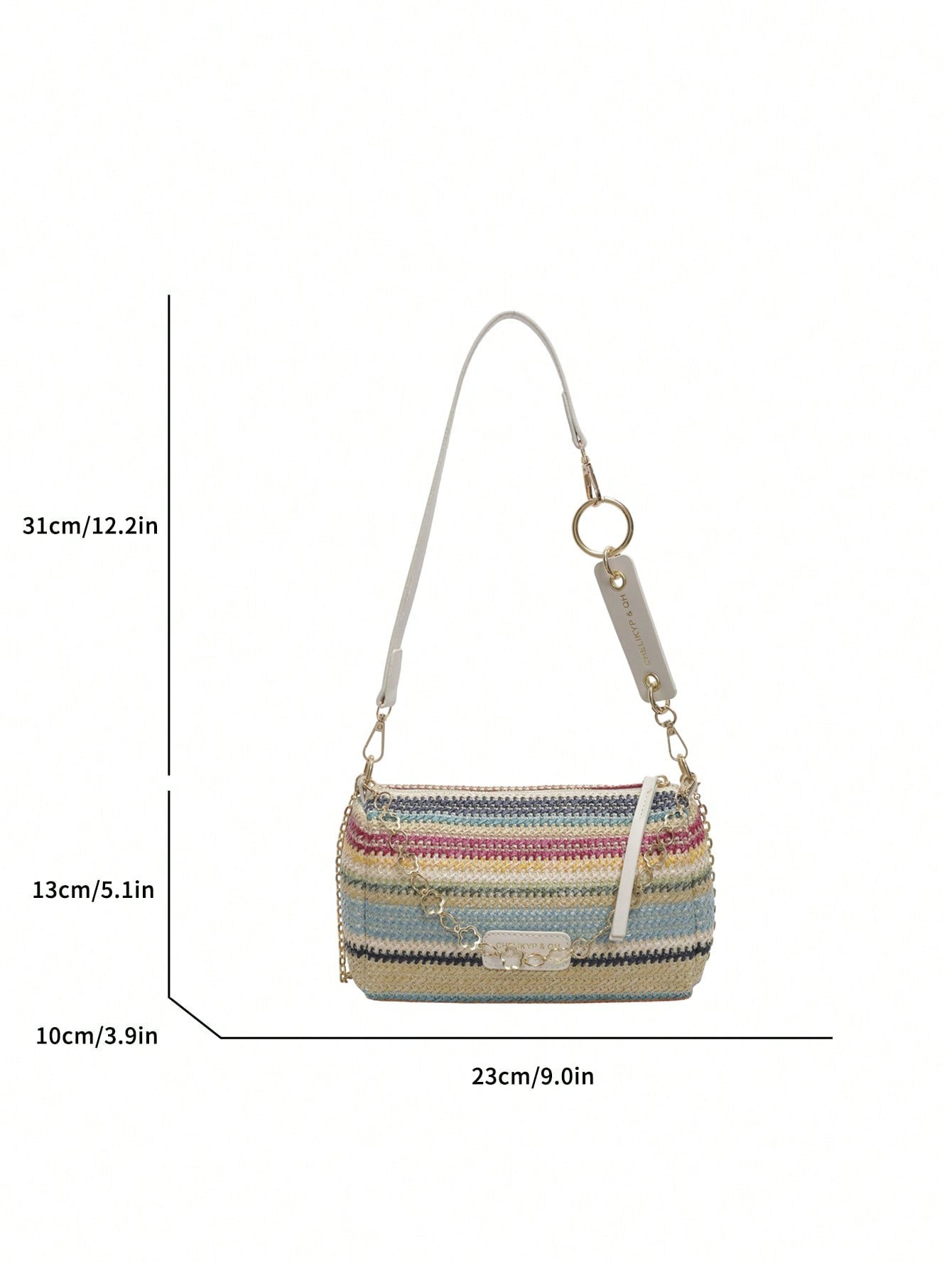 New Spring/Summer Contrast Striped Woven Straw Shoulder Bag, Fashion Letter Decor Women's