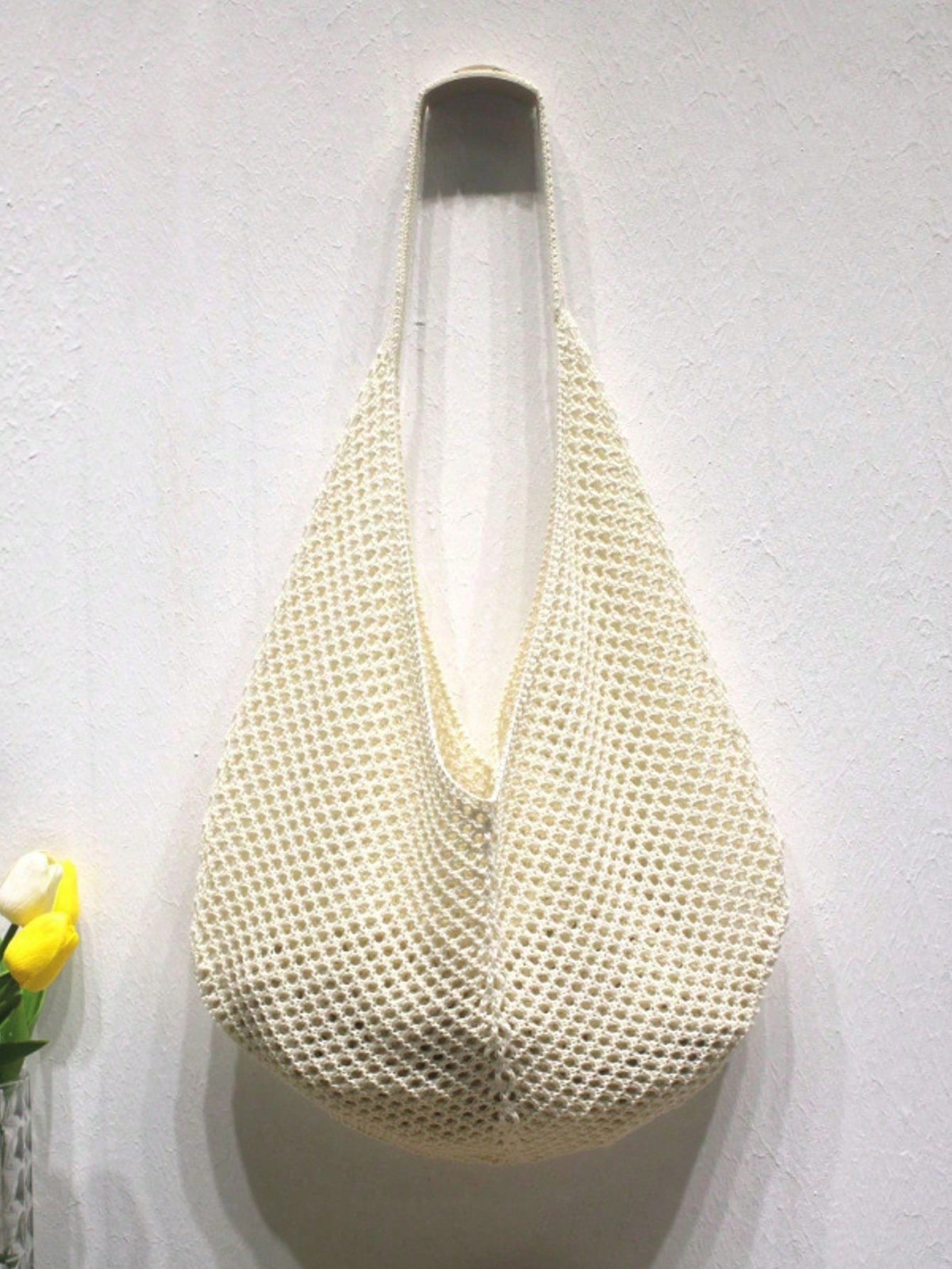 Large Capacity Crochet Shoulder Tote Bag - Lightweight, Multifunctional Knitted Handbag, Beige, Pink, Brown, Black, Suitable For Travel, Beach, Vacation And Daily Use, Large Tote Bag , Beach Bag , Crochet, Holiday, Yellow