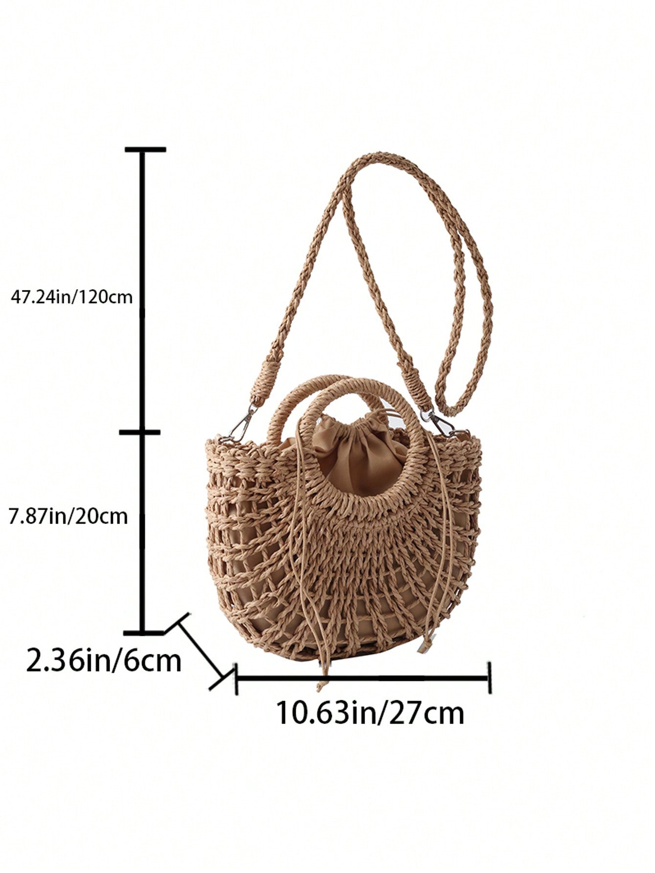 Tropiscape 1pc Half Circle Braided Drawstring Crossbody Bag For Women, Fashion Holiday Handbag For Travel And Daily Shopping Beach Autumn Winter Gifts ,Vacation Essentials