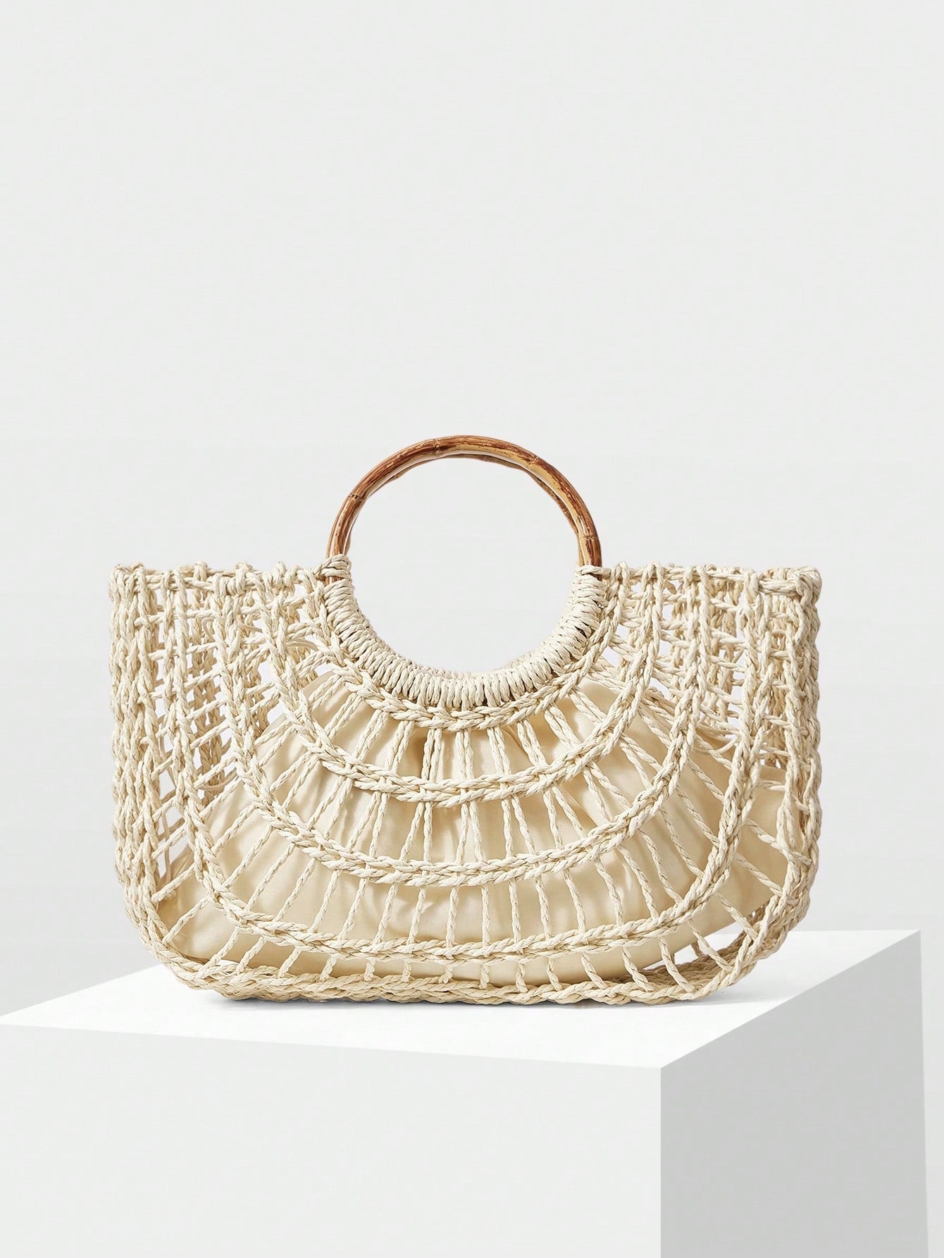 MOTF PREMIUM WOMEN'S FASHION HOLIDAY STRAW HOLLOW PORTABLE TOTE BAG, SUITABLE FOR VACATION TRAVEL