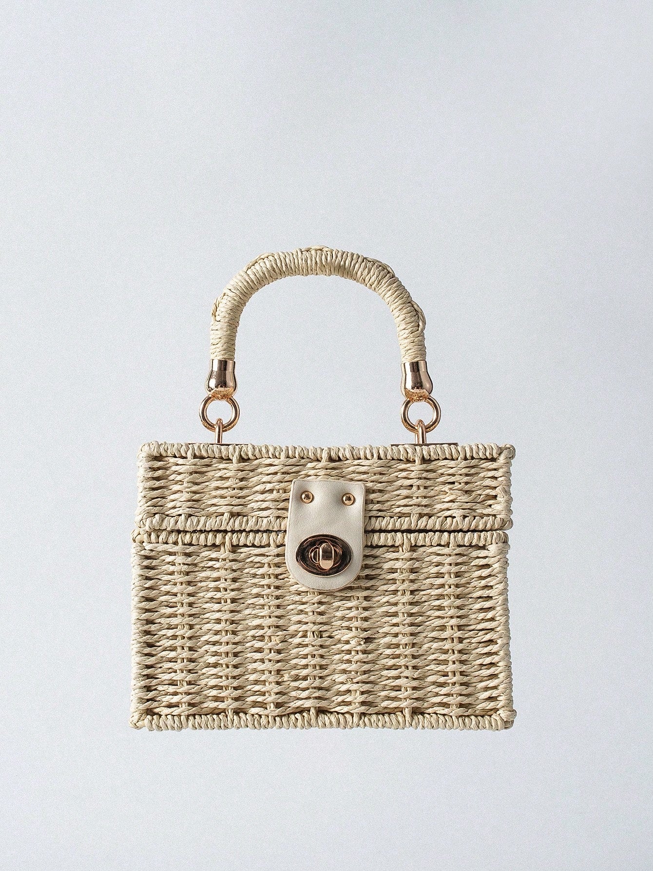 Tropiscape Small Square Box Woven Metal Chain Bag, Holiday Essentials, Perfect For Travel,