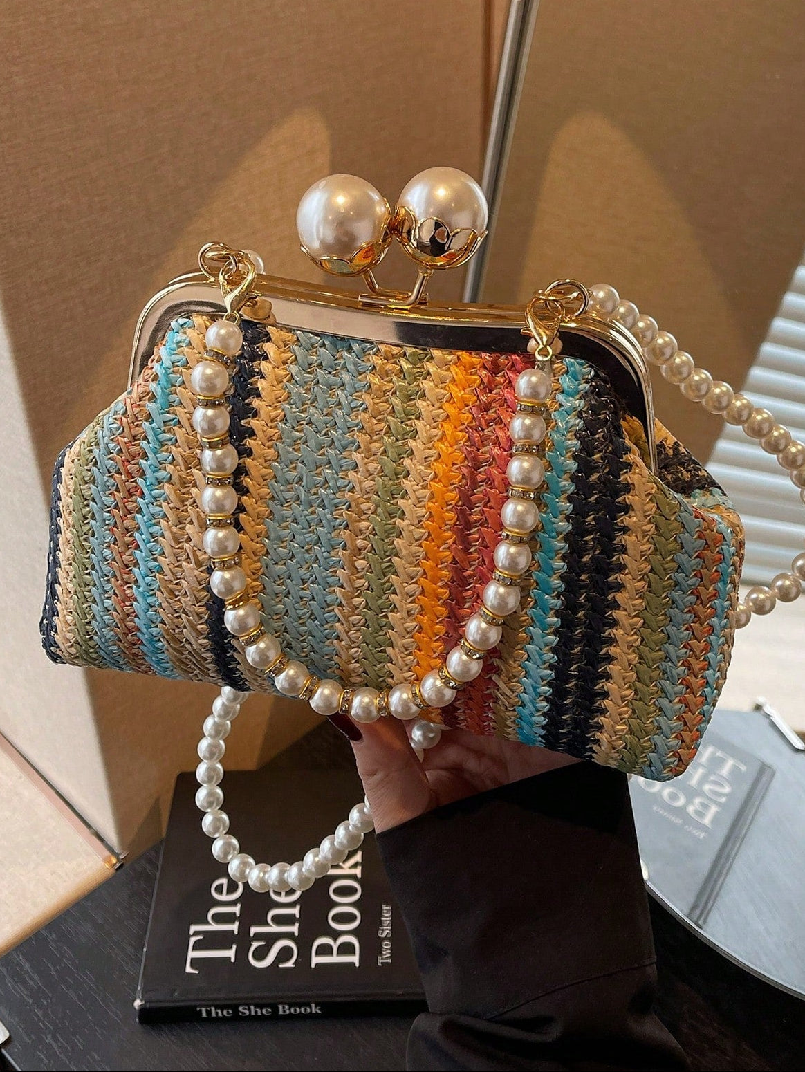1pc Rainbow Color Woven Clutch Bag, Minimalist & Fashionable, Suitable For Casual/Daily Use, Woven Bag