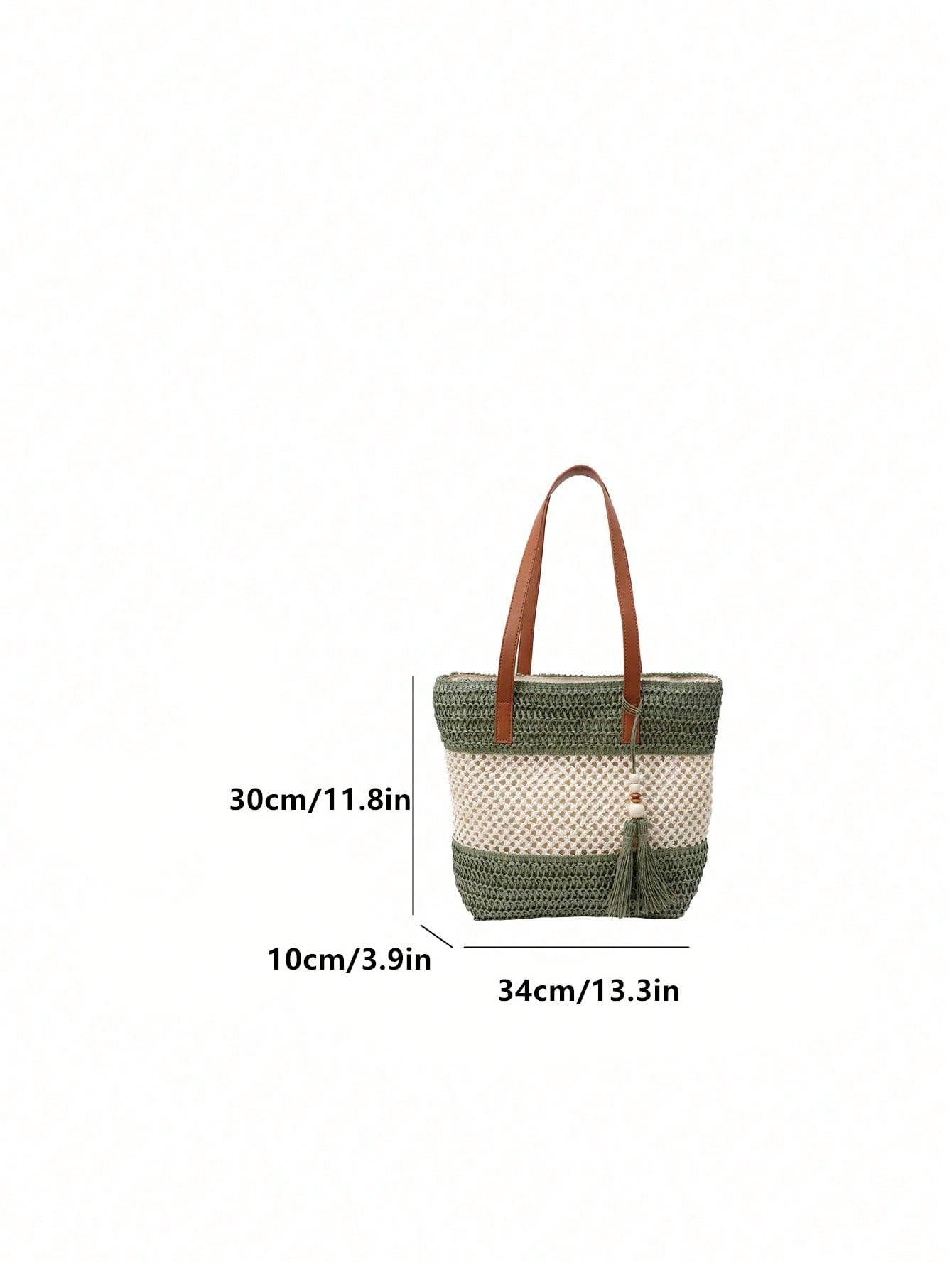 1pc New Holiday Tassel Pendant Bicolor Woven Beach Tote Bag, Casual Shoulder Handbag For Beach Trip