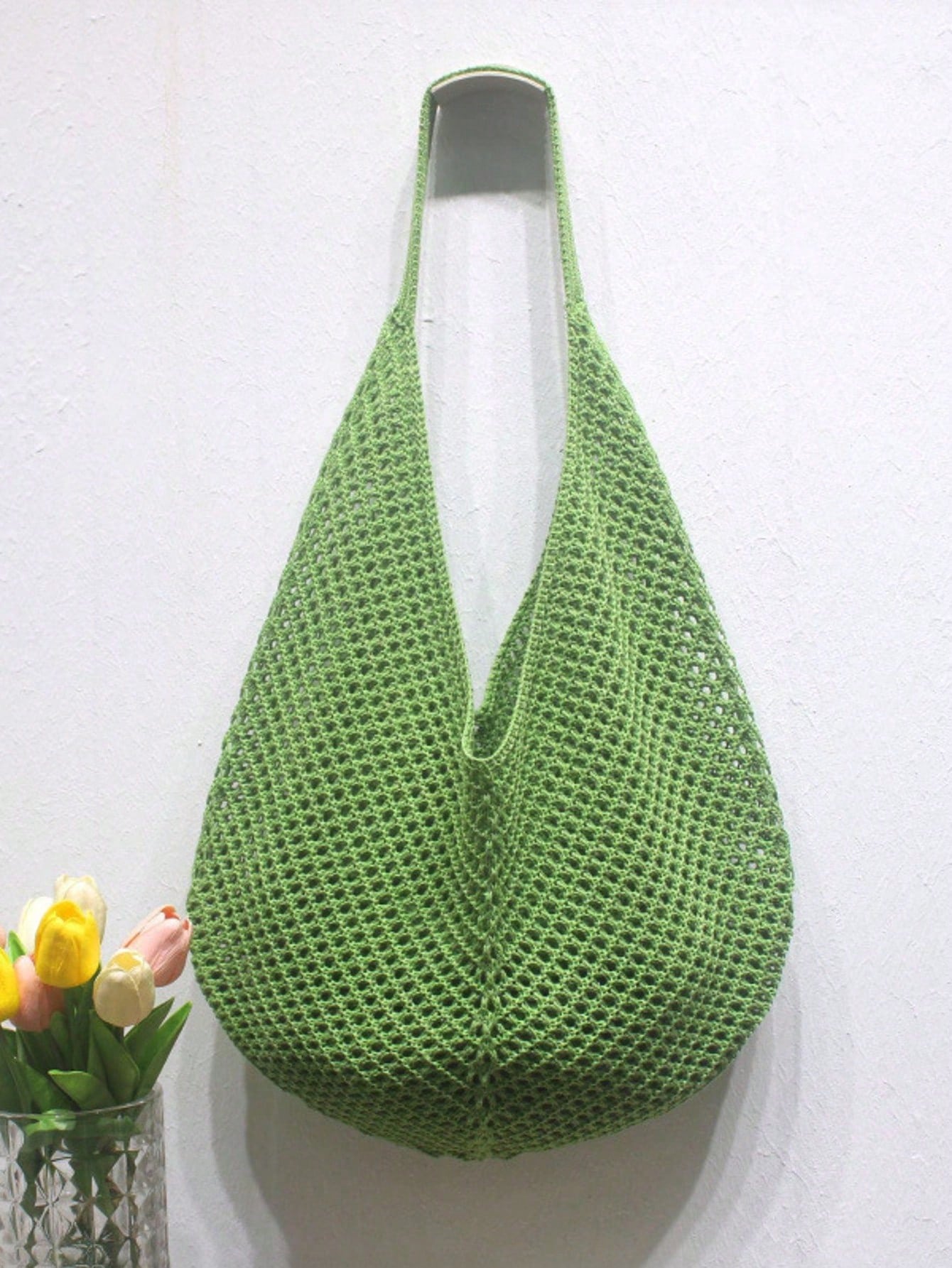Large Capacity Crochet Shoulder Tote Bag - Lightweight, Multifunctional Knitted Handbag, Beige, Pink, Brown, Black, Suitable For Travel, Beach, Vacation And Daily Use, Large Tote Bag , Beach Bag , Crochet, Holiday, Yellow