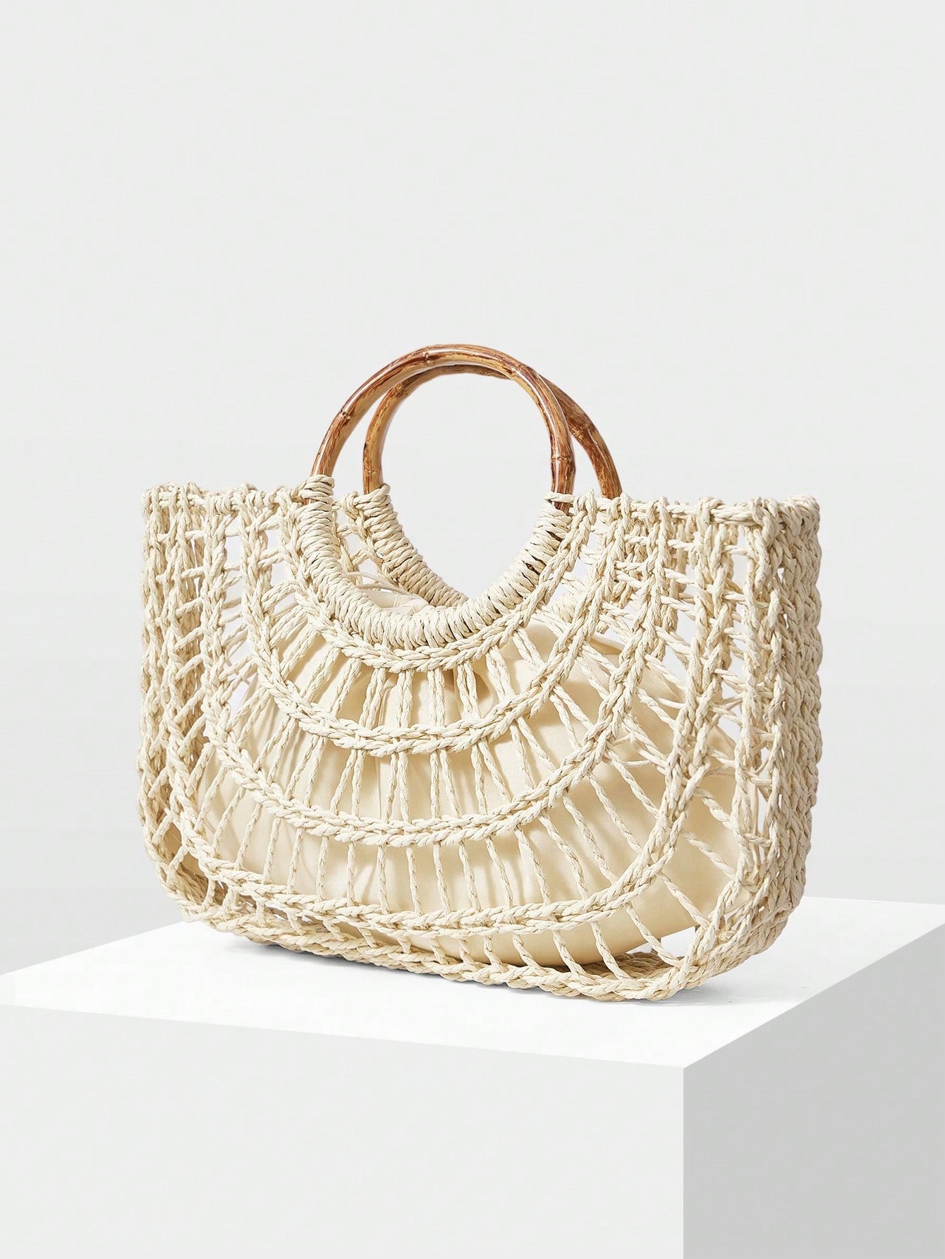 MOTF PREMIUM WOMEN'S FASHION HOLIDAY STRAW HOLLOW PORTABLE TOTE BAG, SUITABLE FOR VACATION TRAVEL