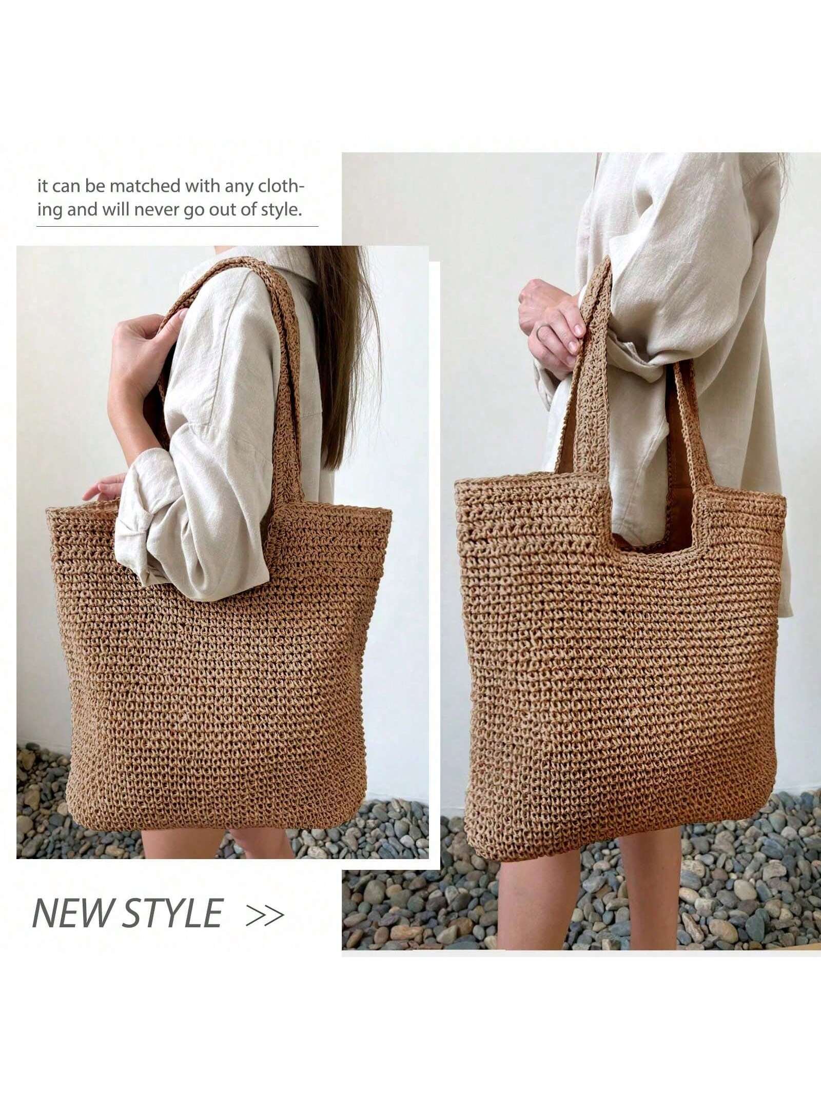 Hatisan Straw Beach Bag For Women Summer Woven Beach Tote Bag Shoulder Handbags Boho Bag