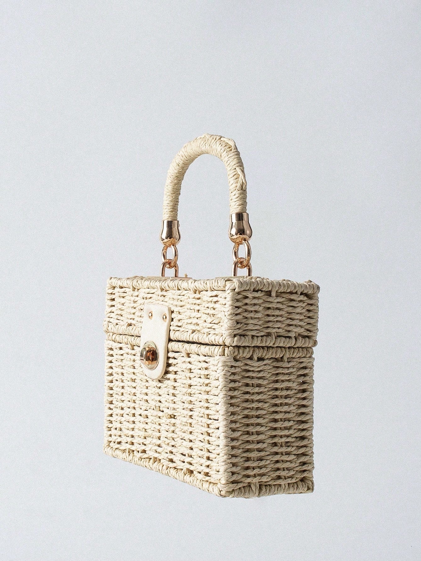 Tropiscape Small Square Box Woven Metal Chain Bag, Holiday Essentials, Perfect For Travel,