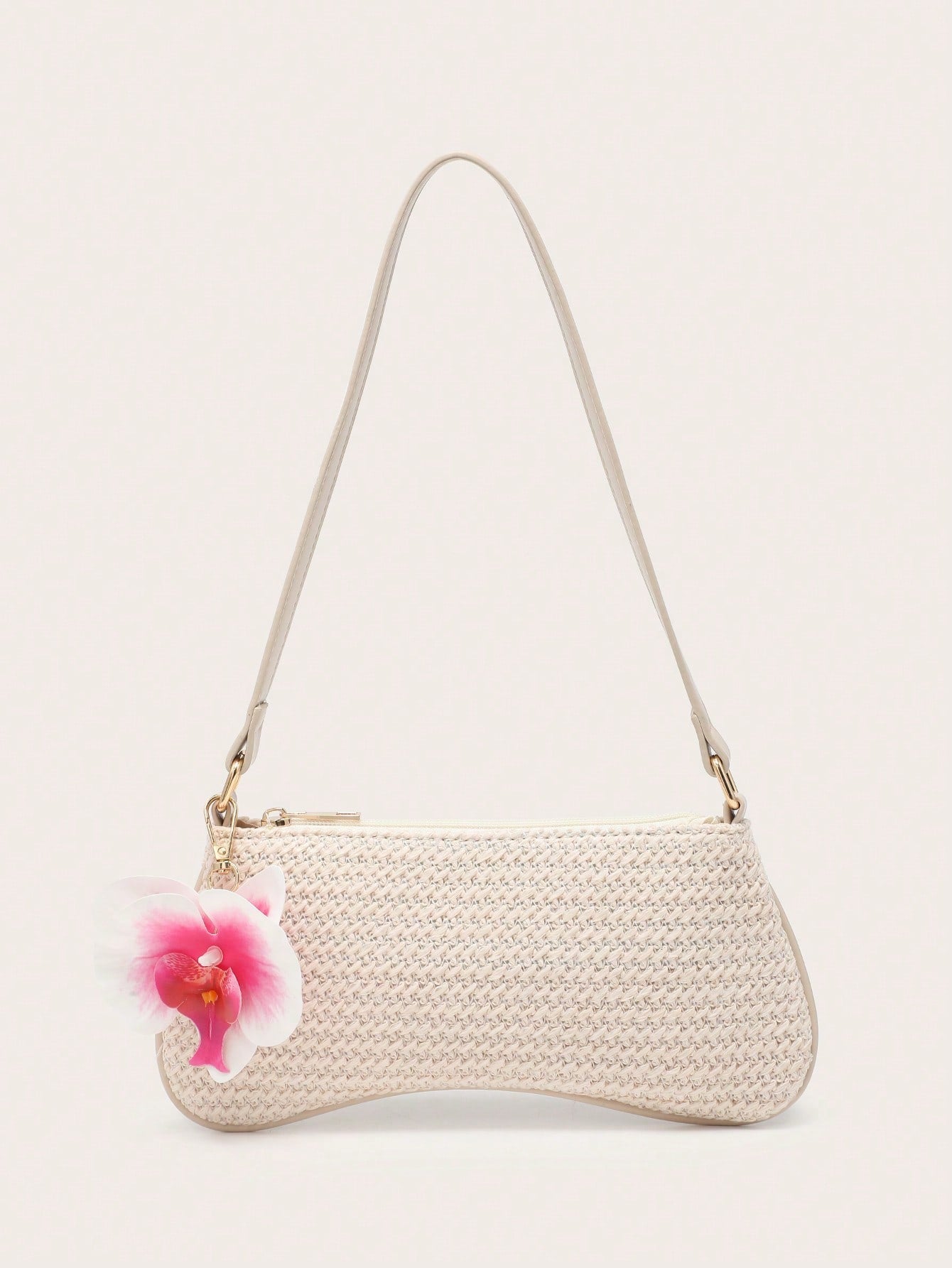 Women's Underarm Shoulder Bag, Square Bag, PU Rope Flower Pendant, Large Capacity, Lightweight, Casual Fashionable Beach Vacation Style, Suitable For Shopping And Vacation , Beach Bag, Holiday, Straw Bag