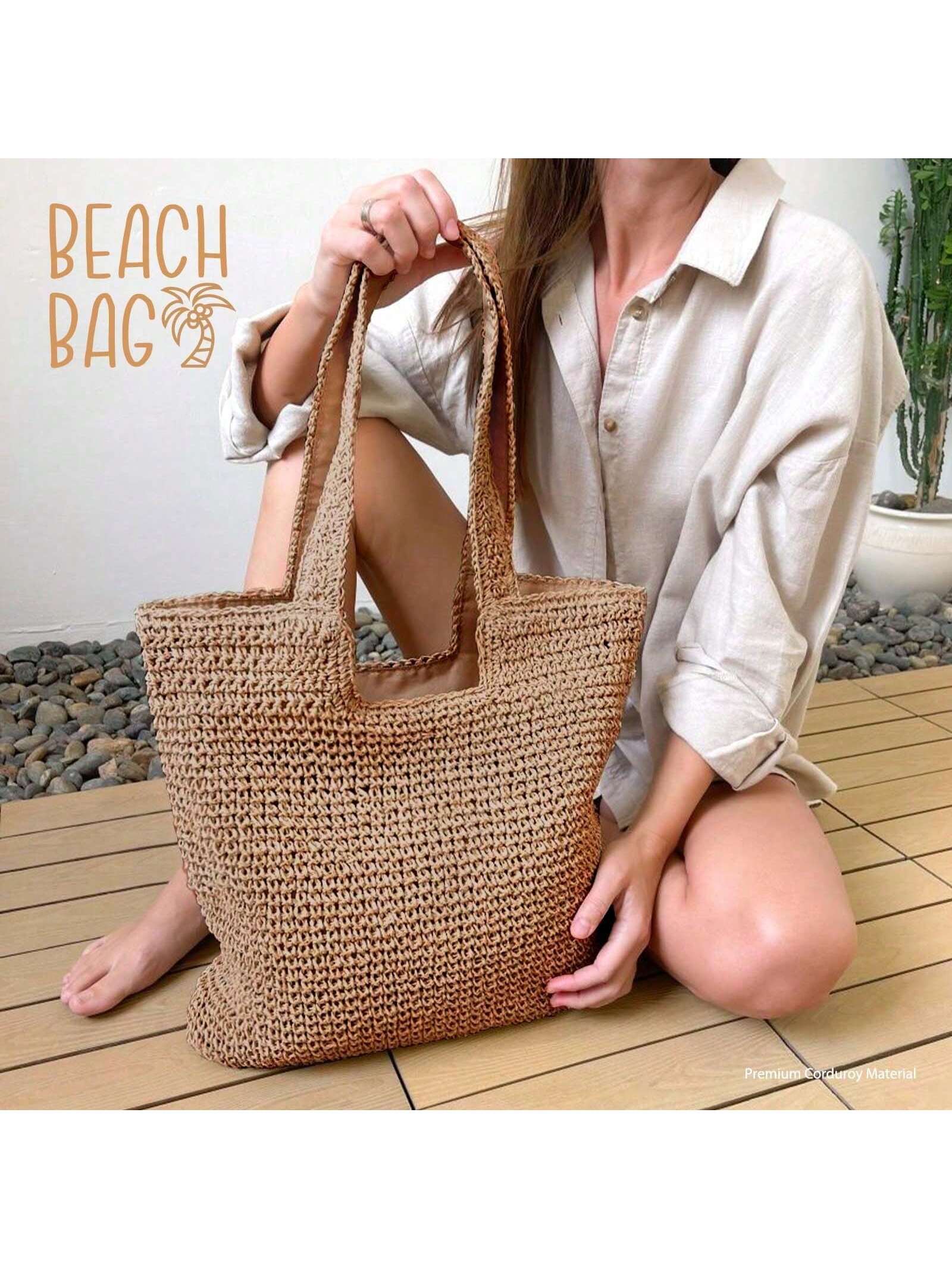 Hatisan Straw Beach Bag For Women Summer Woven Beach Tote Bag Shoulder Handbags Boho Bag