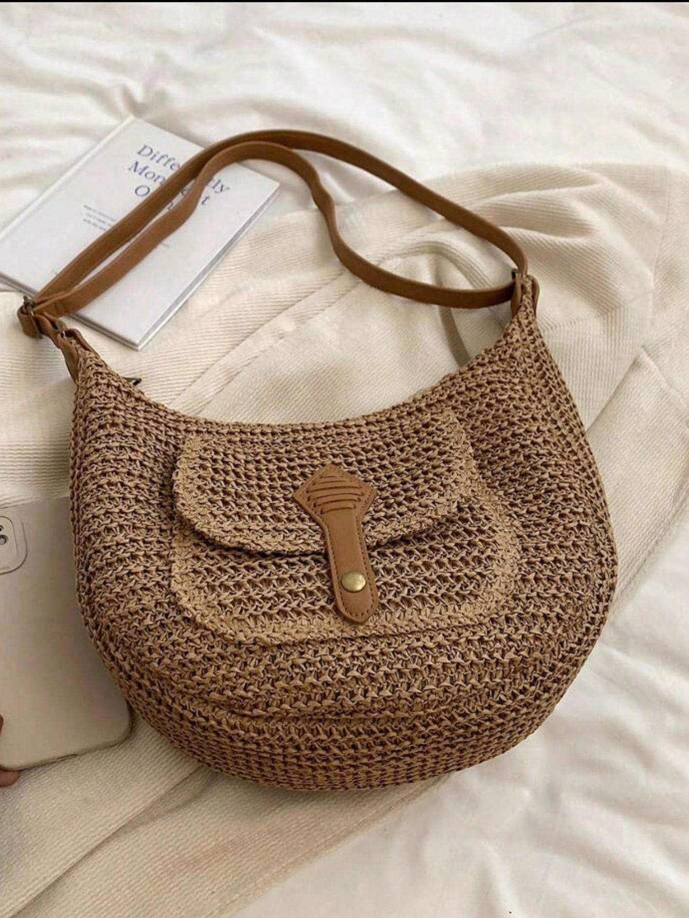 Fashionable Minimalist Woven Crossbody Bag, Women's Versatile Casual Shoulder Bag, Suitable For Summer Beach Vacation, Beach Tote, Ideal For Summer, Vacation And Daily Use, Travel Essential