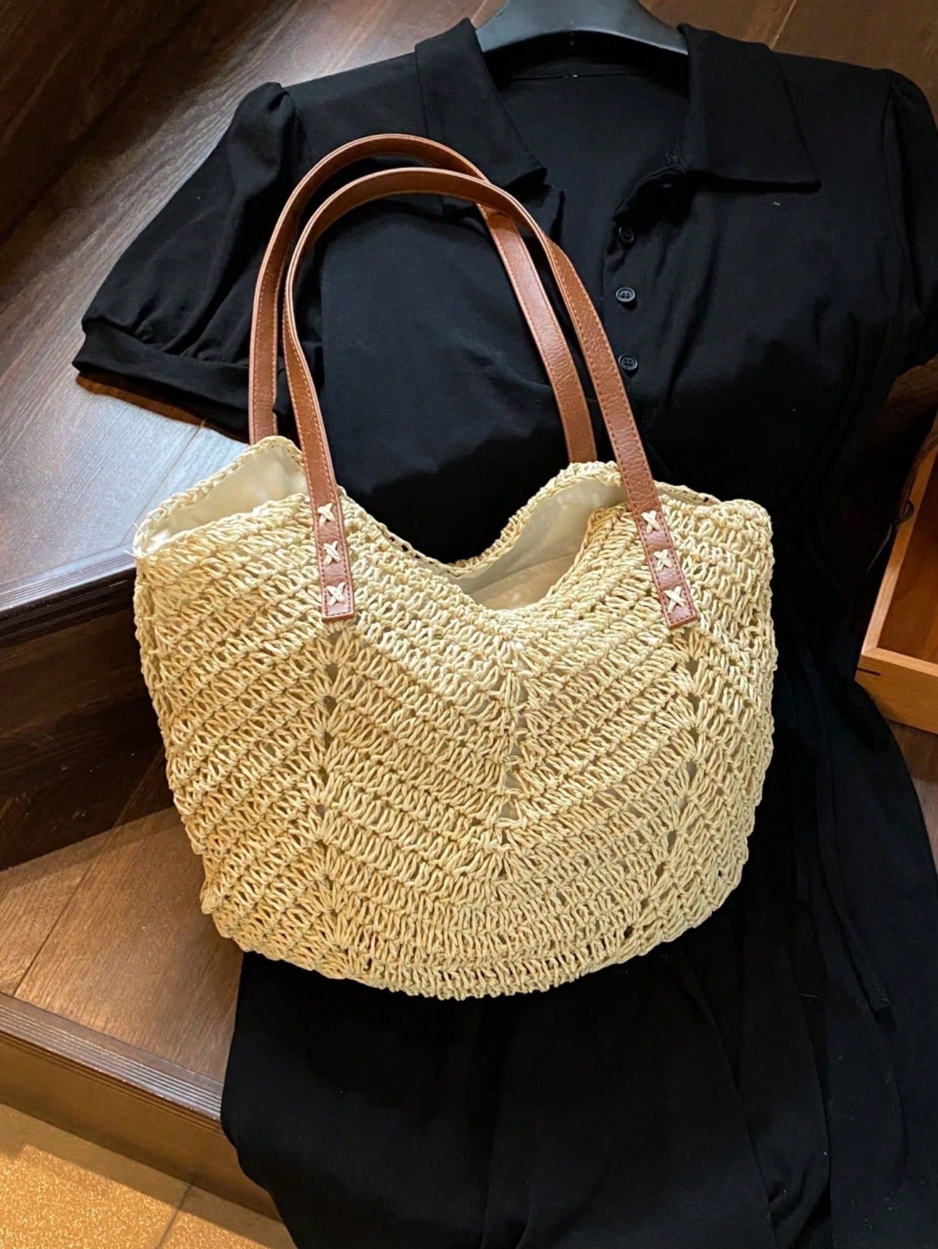 New Large Capacity Tote Bag, Woven Straw Dual Handle Design Women's Bag, Beach Bag For Commuting, Daily Shopping, Travel, Beach, Elegant, Lightweight, Casual, Portable, Suitable For Teenagers, College Girls, Outdoor Travel, Vacation, Medium Size