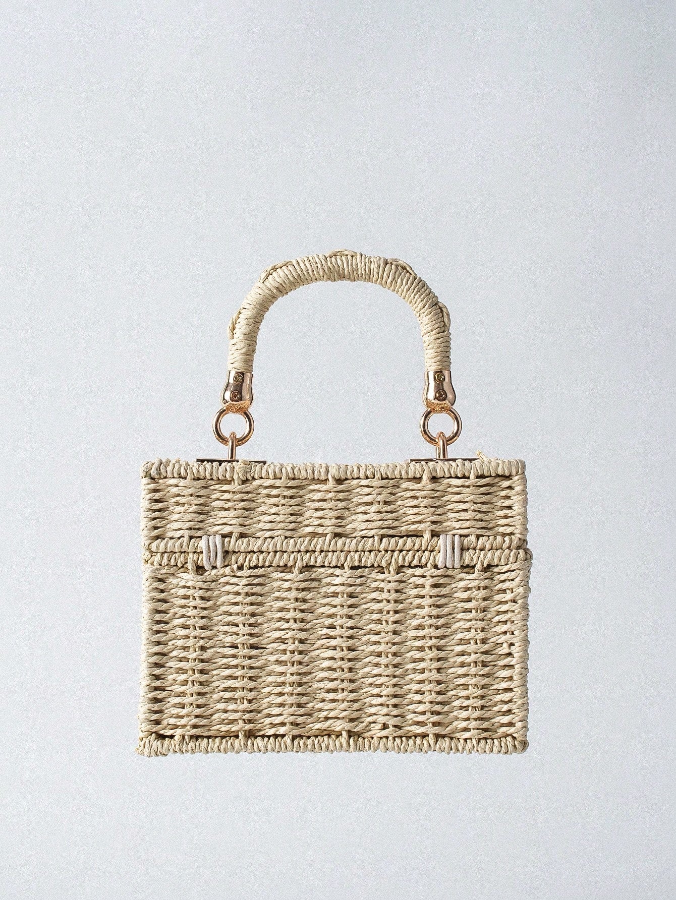Tropiscape Small Square Box Woven Metal Chain Bag, Holiday Essentials, Perfect For Travel,