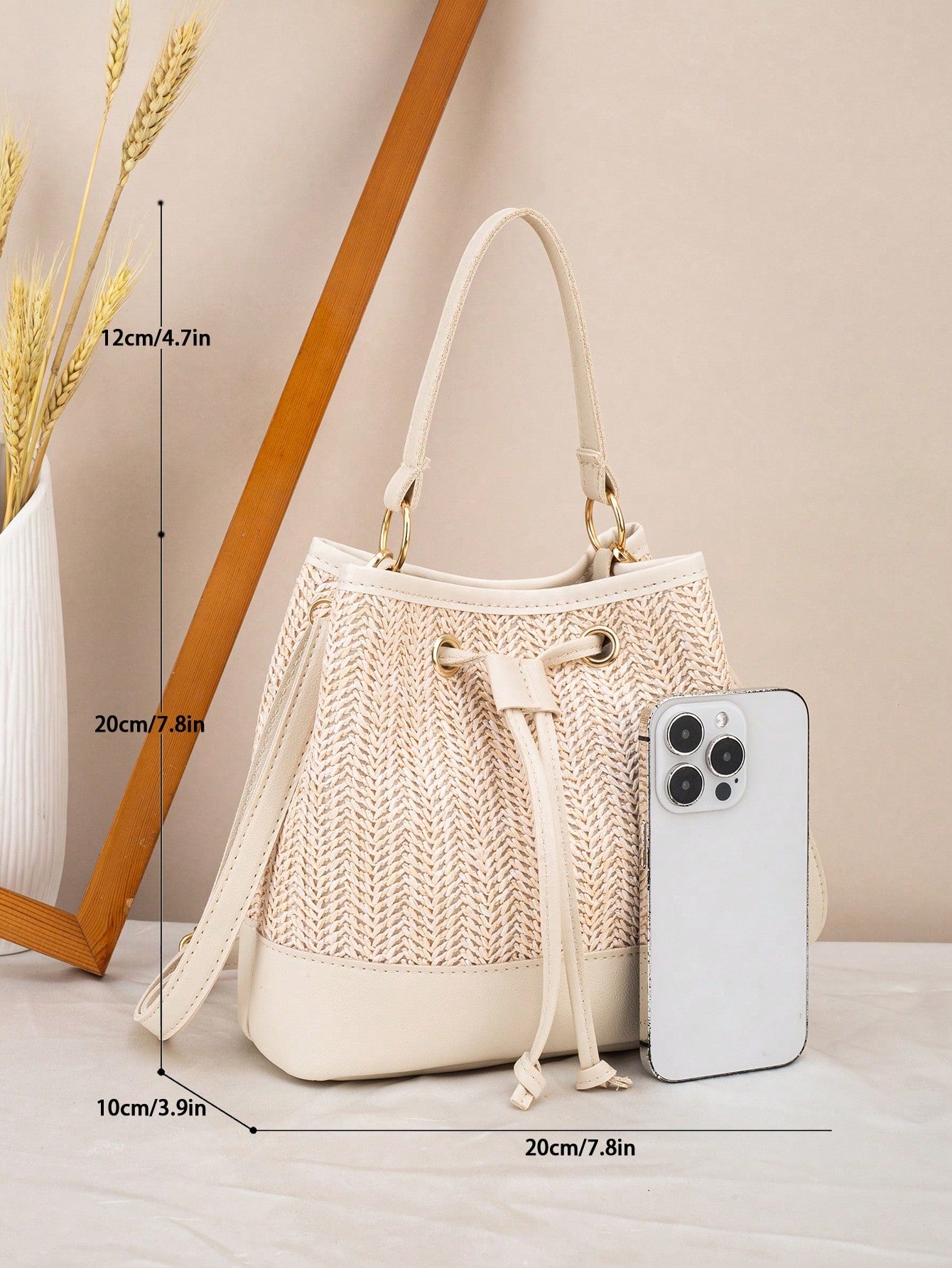 Drawstring Bucket Bag, Large Capacity Daily Versatile Bag, New Summer Beach Bag, Straw Crossbody Bag, Durable Women Handbag