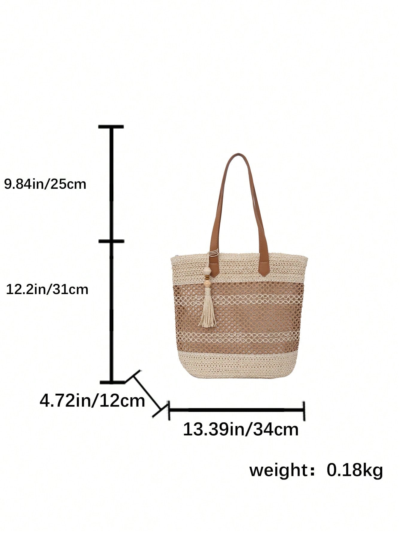 Tasseled Accent Colorblock Tote Bag, Beach Vacation Bag