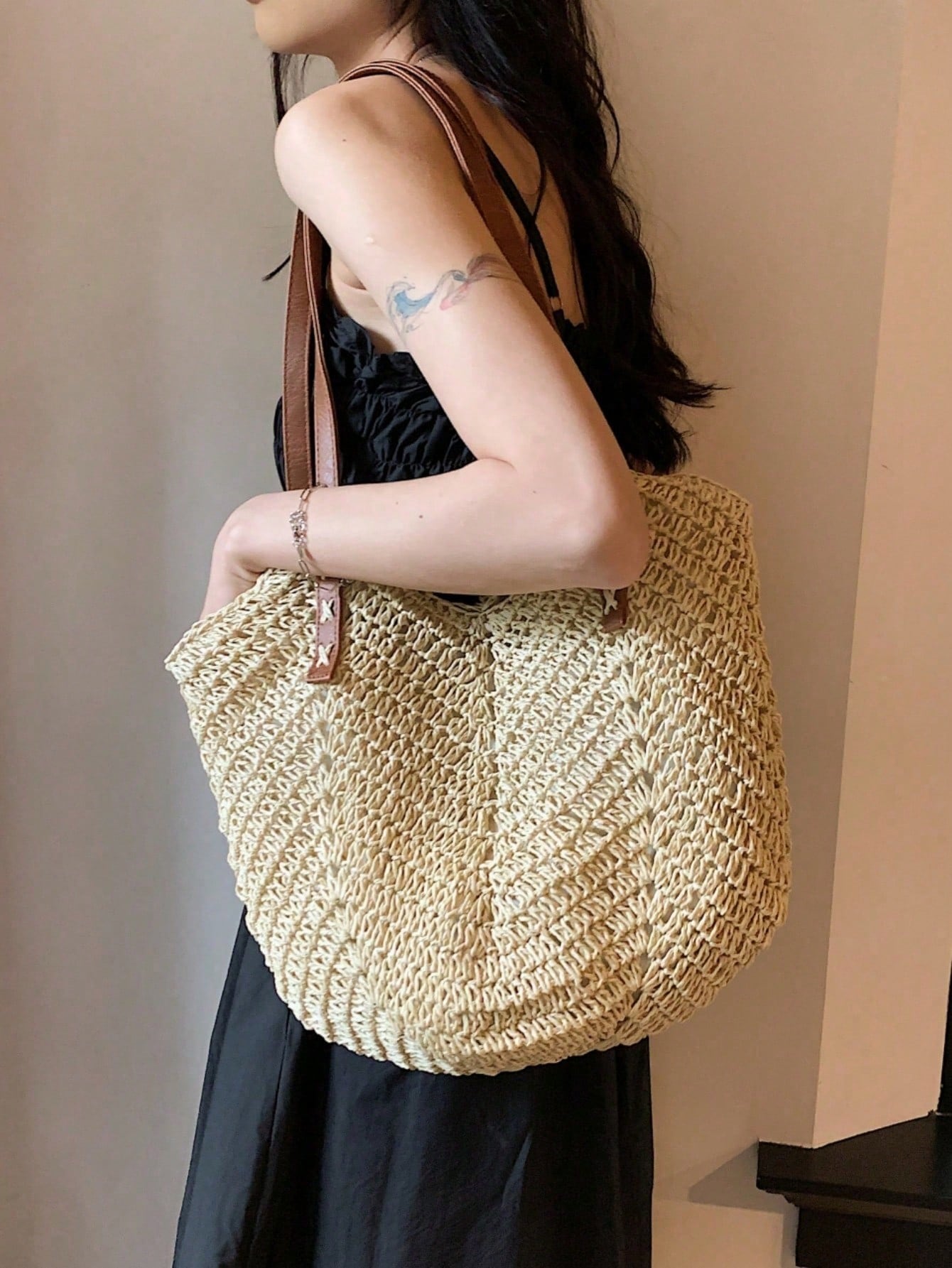 New Large Capacity Tote Bag, Woven Straw Dual Handle Design Women's Bag, Beach Bag For Commuting, Daily Shopping, Travel, Beach, Elegant, Lightweight, Casual, Portable, Suitable For Teenagers, College Girls, Outdoor Travel, Vacation, Medium Size