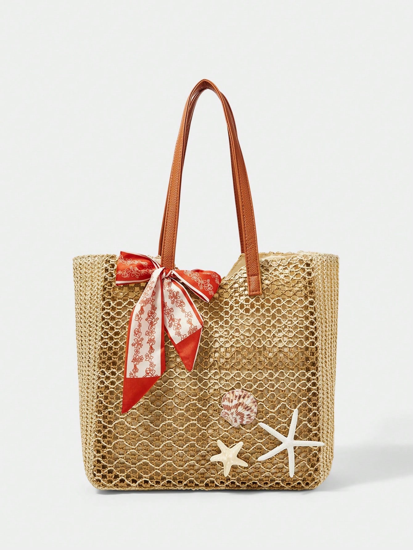 OMWE Fairycore 1pc Handmade Woven Tote Bag With Artificial Orchid, Lily Decor,