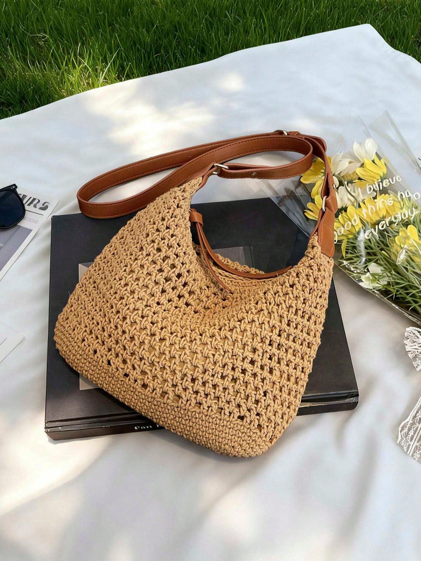 Dedoo Crochet Shoulder Bag For Women Lightweight Woven Beach Tote Handbag For Summer Vacations