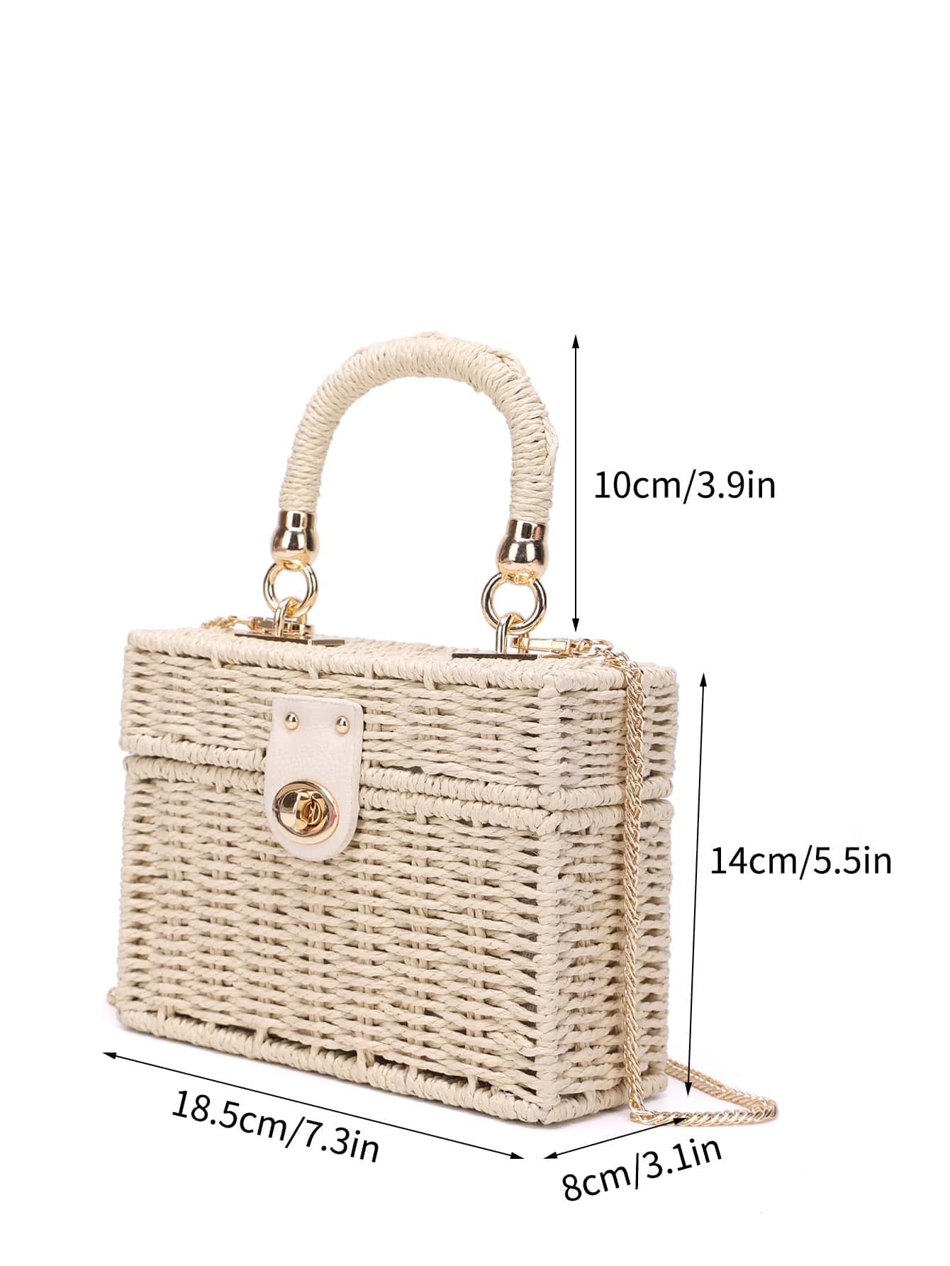 Tropiscape Small Square Box Woven Metal Chain Bag, Holiday Essentials, Perfect For Travel,