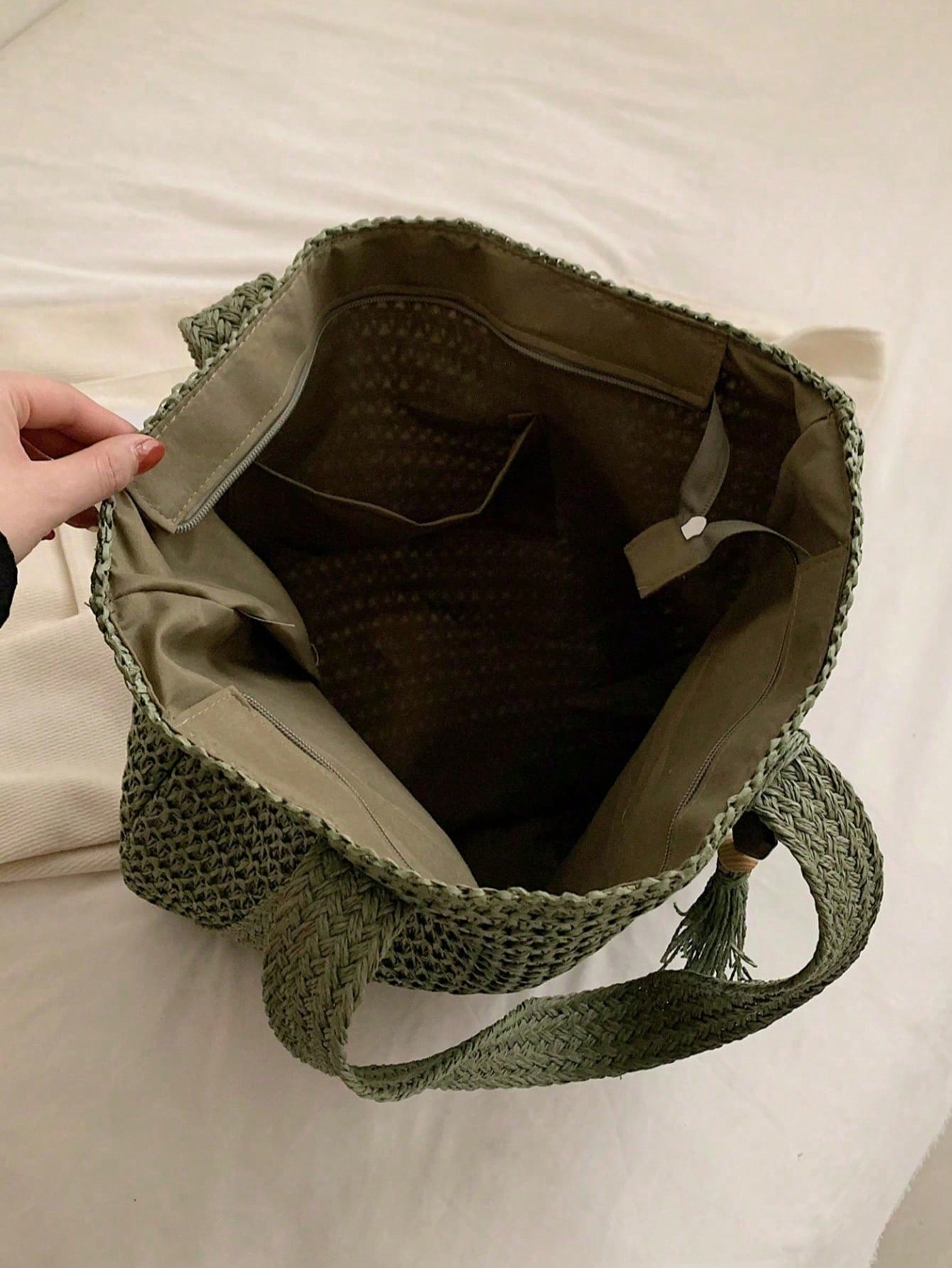 Women's Large Capacity Straw Vacation Beach Bag, Woven With Tassels, Shoulder Handbag Wallet, Casual Fashion Travel Bag, Portable Bohemian Foldable Tote , Bohemian Outfit For Women , Summer, Boho