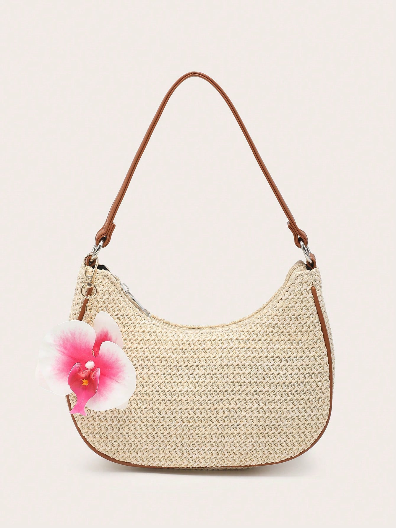 Women's Underarm Shoulder Bag, Square Bag, PU Rope Flower Pendant, Large Capacity, Lightweight, Casual Fashionable Beach Vacation Style, Suitable For Shopping And Vacation , Beach Bag, Holiday, Straw Bag