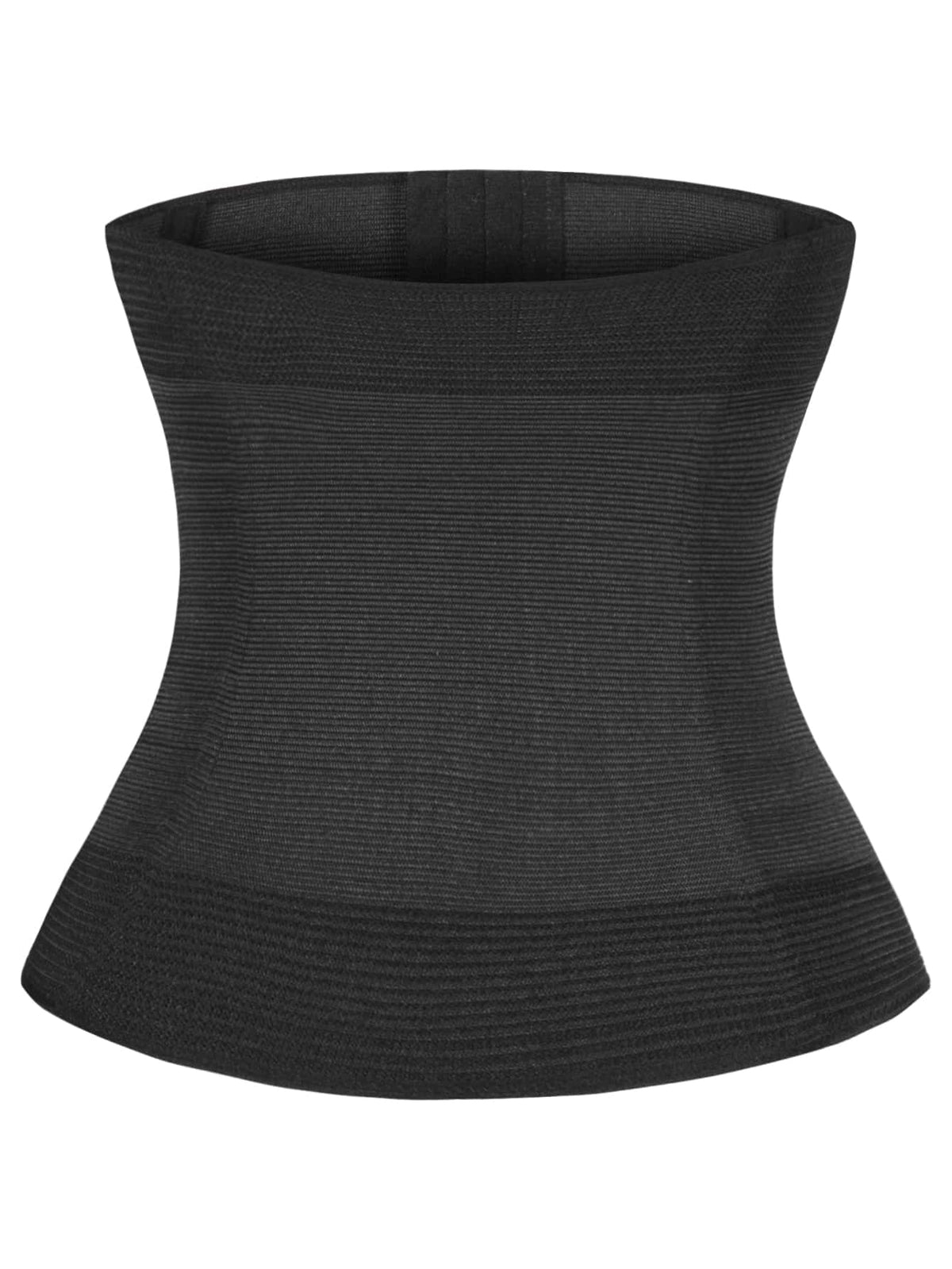 Women's black high stretch waist trainer corset featuring button front closure and strong waist support.