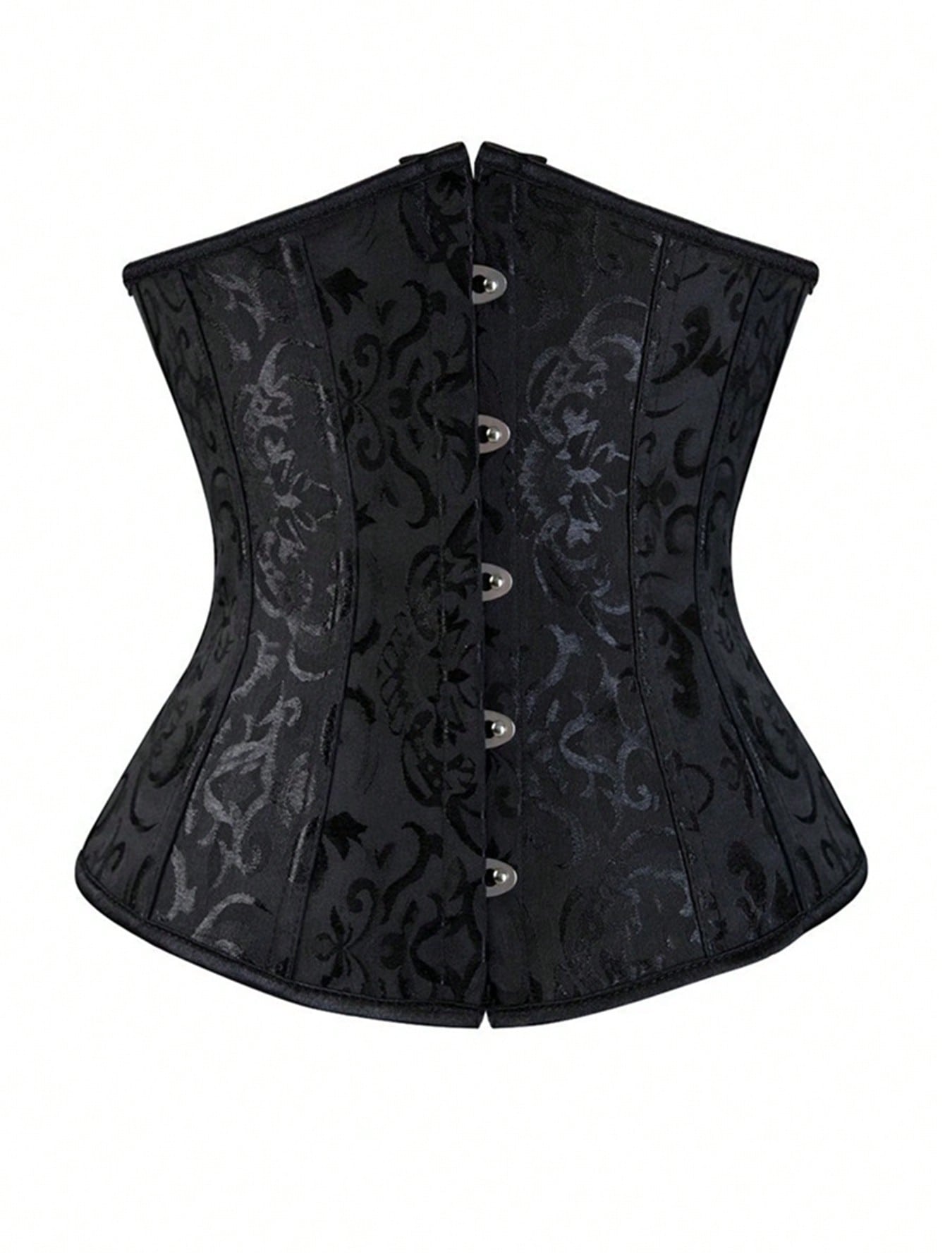 Vintage lace-up waist trainer corset with grommet eyelet details and plant pattern, designed for Halloween styling.