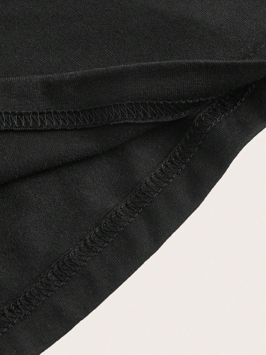 Front and back view of a black backless halter neck mini dress featuring a high waist and flared hem.