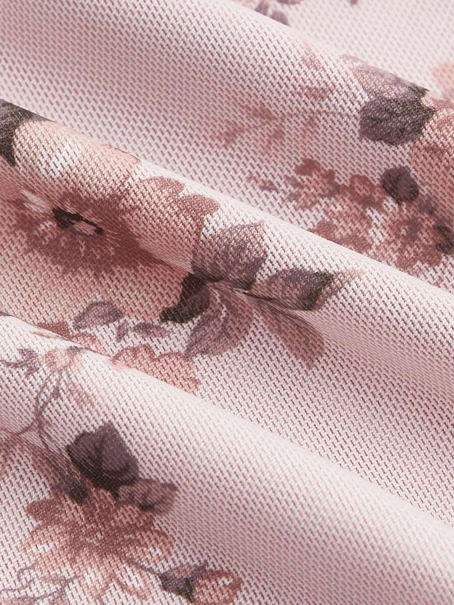 Pink floral print high waist mesh mermaid skirt with lettuce trim and ruffle hem for women