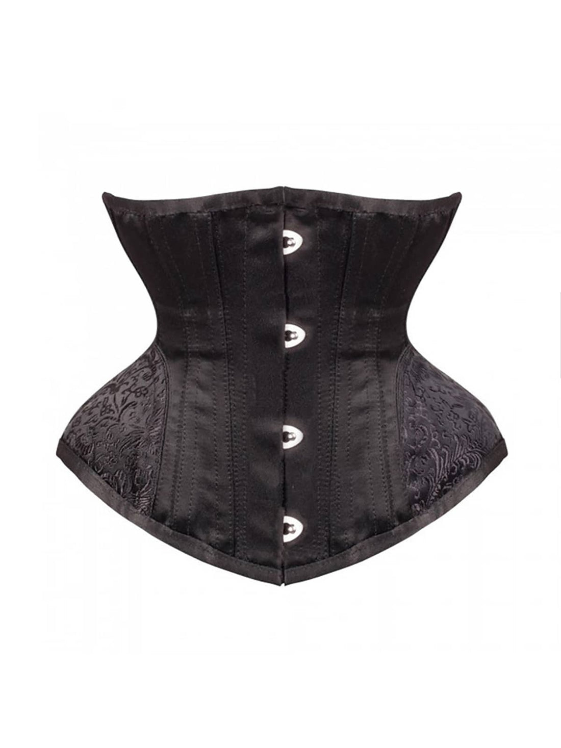 Black Gothic waist cincher corset with lace-up grommet eyelets and boned structure for women