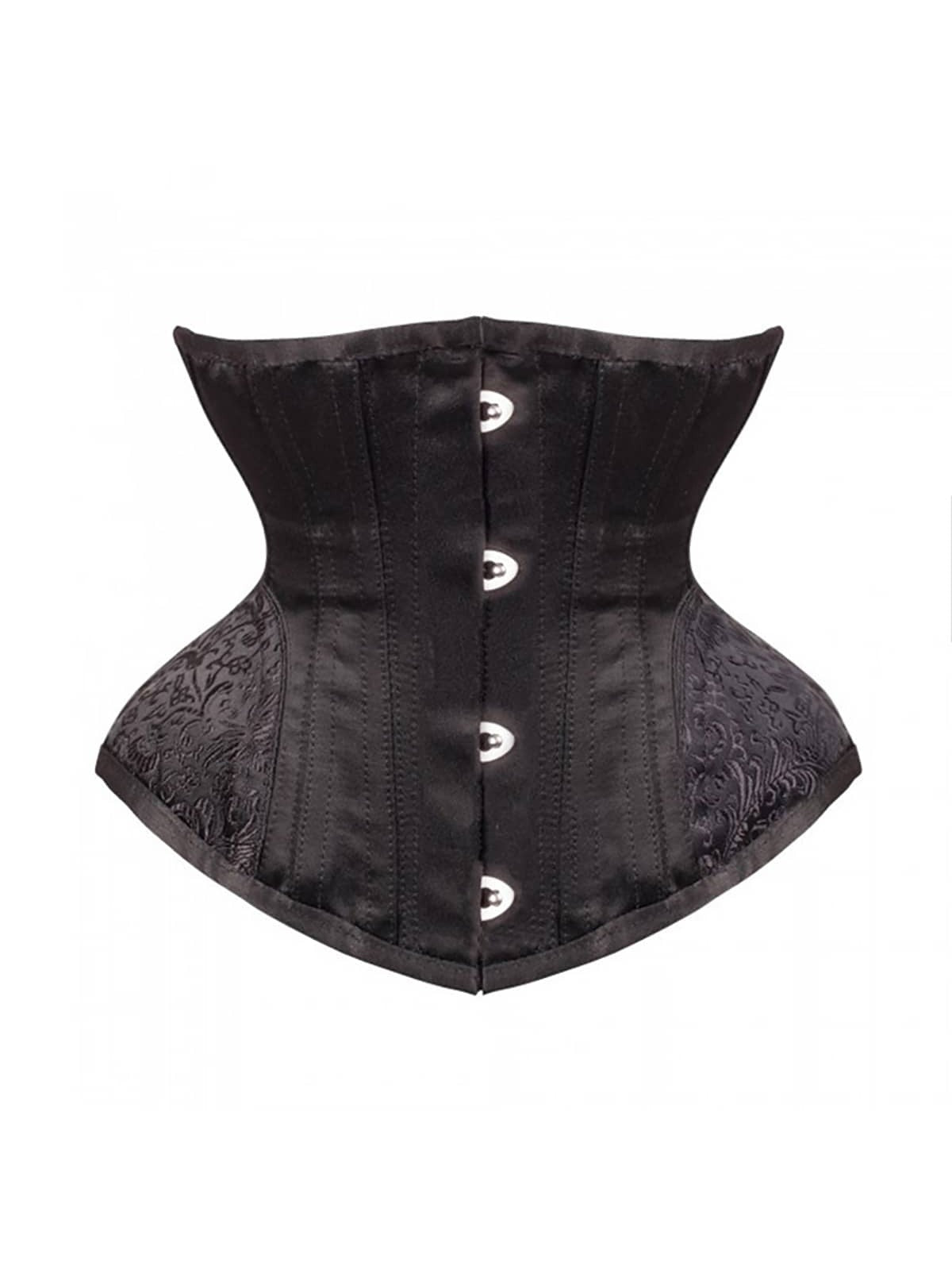 Black Gothic waist cincher corset with lace-up grommet eyelets and boned structure for women