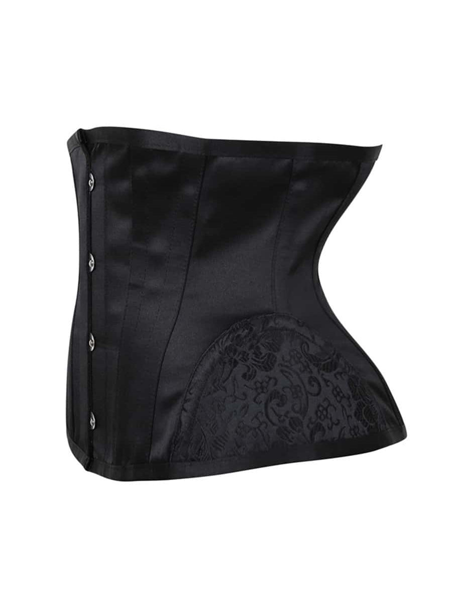 Black Gothic waist cincher corset with lace-up grommet eyelets and boned structure for women