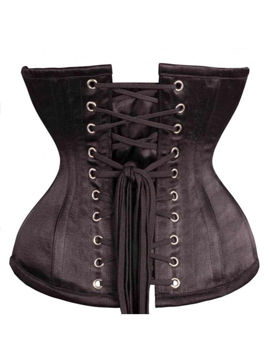 Black Gothic waist cincher corset with lace-up grommet eyelets and boned structure for women