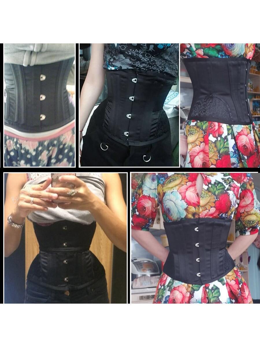 Black Gothic waist cincher corset with lace-up grommet eyelets and boned structure for women