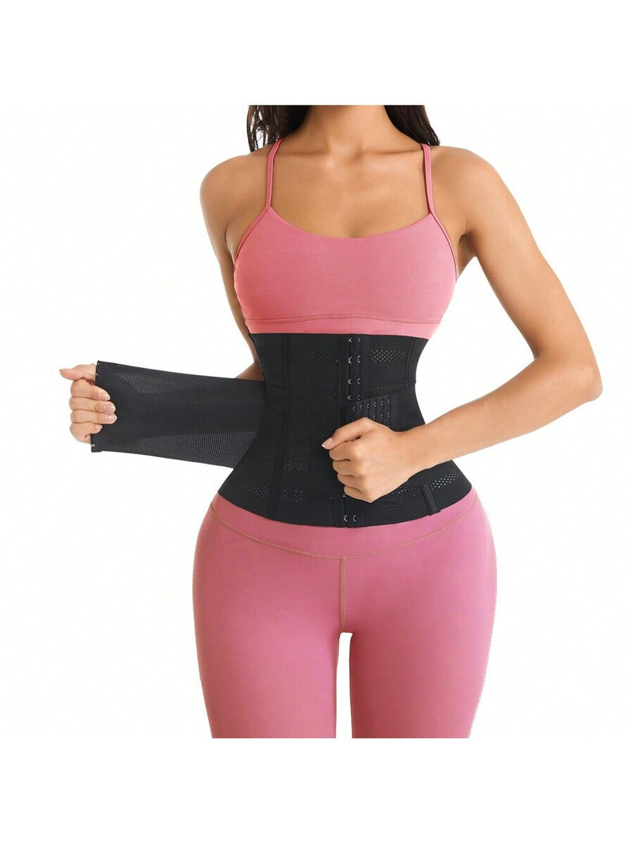 Black adjustable waist cincher shapewear for women made of high stretch knitted fabric for tummy and waist control.
