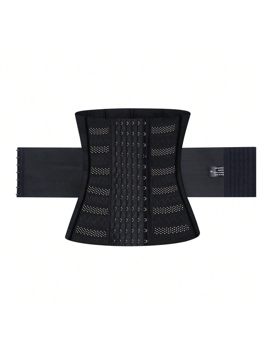 Black adjustable waist cincher shapewear for women made of high stretch knitted fabric for tummy and waist control.
