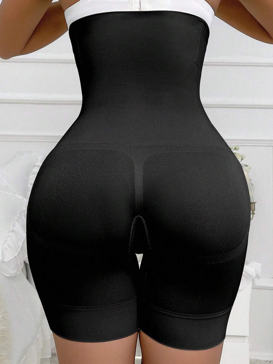 Apricot high stretch super high waist long shapewear shorts with textured pattern and semi-sheer fabric for women.