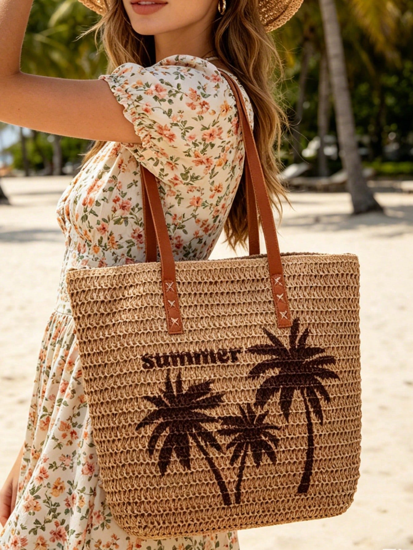 New Large Capacity Tote Bag, Woven Straw Dual Handle Design Women's Bag, Beach Bag For Commuting