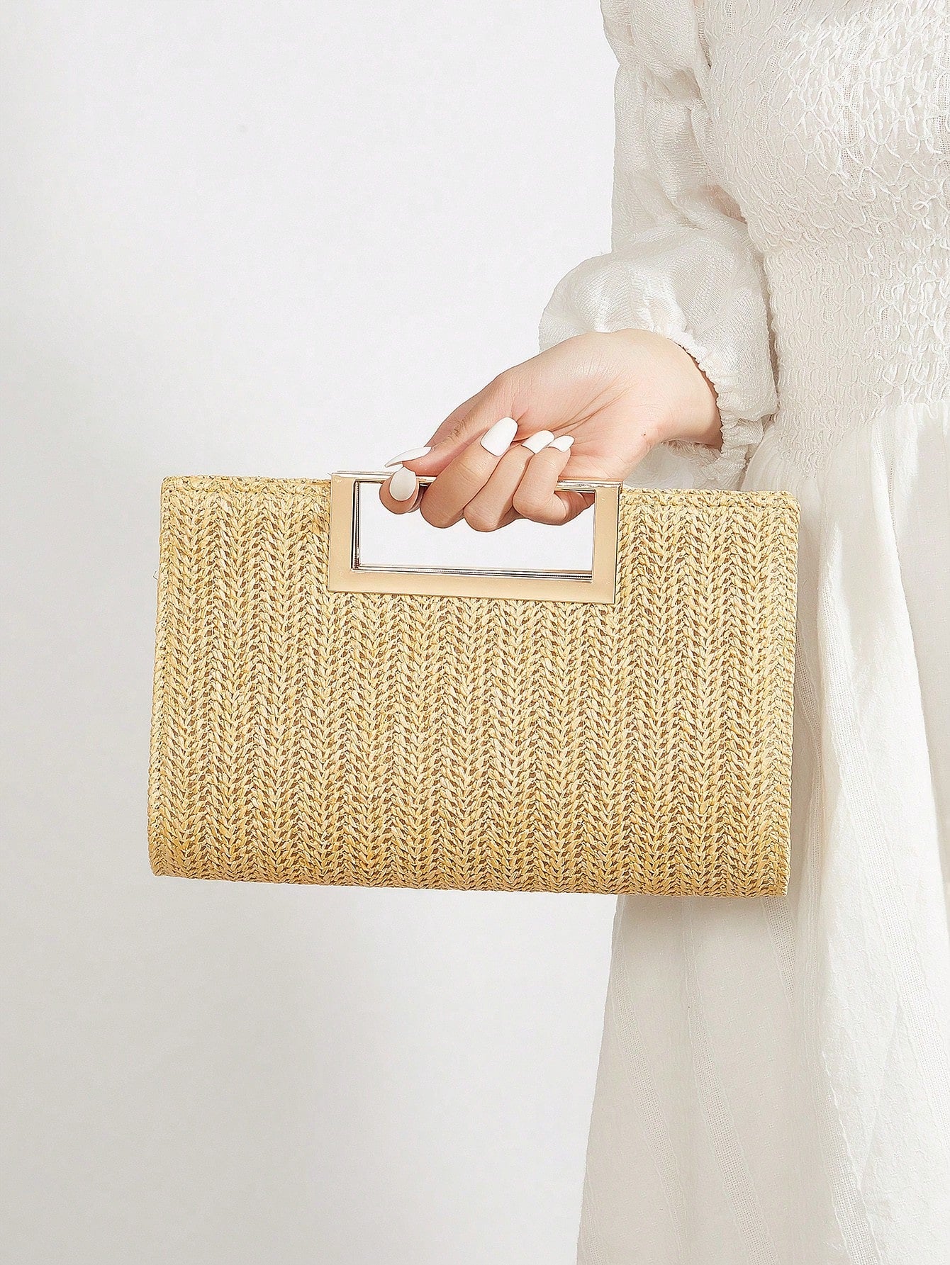 AIBBYDAR Beige Woven Handbag For Women, Fashion Tote Bag For Holiday, Beach, Business Commute, Casual, Minimalist, Beach, Vacation, Woven Bag
