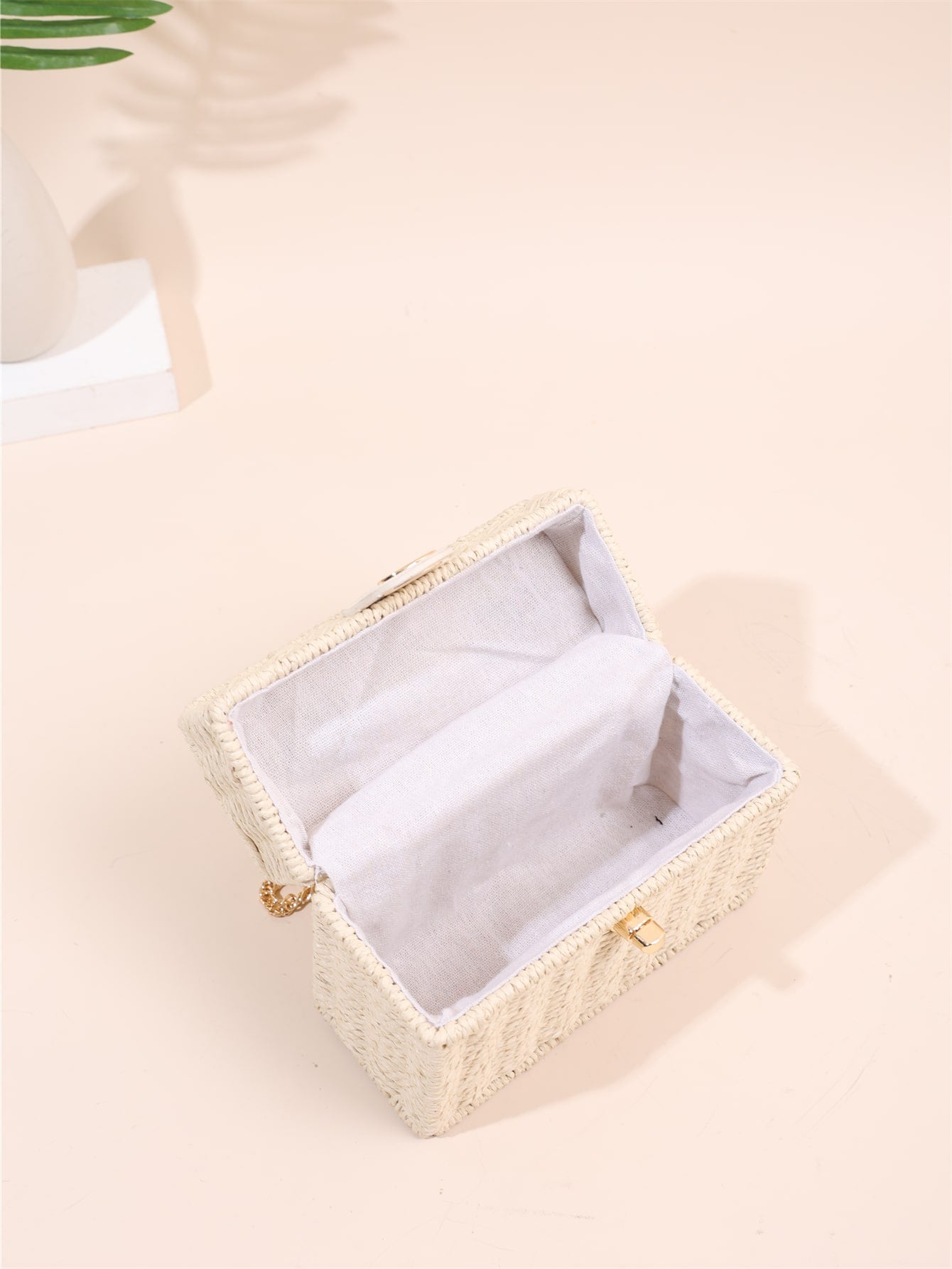 Tropiscape Small Square Box Woven Metal Chain Bag, Holiday Essentials, Perfect For Travel,