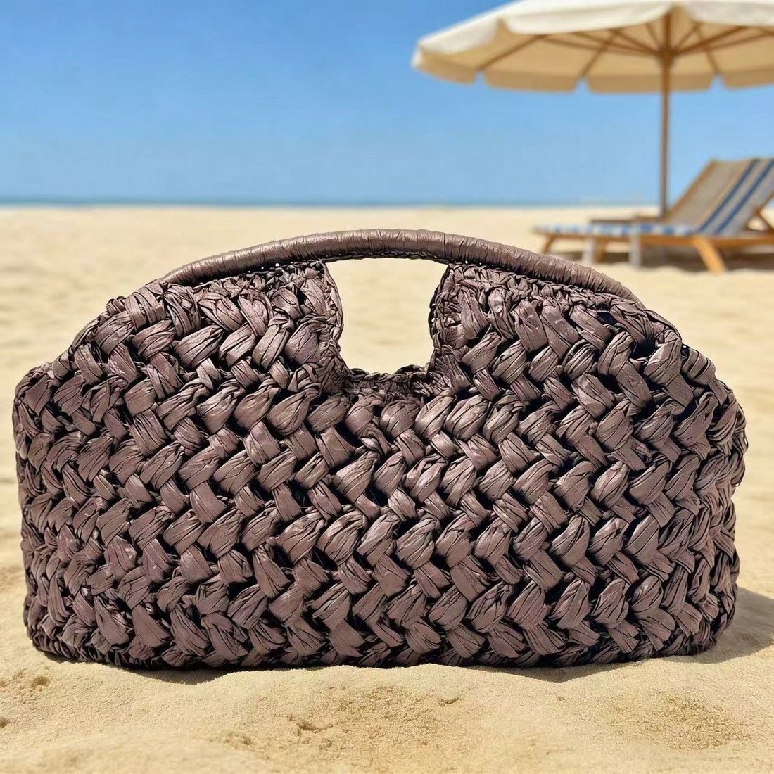 2025 New Natural Fiber Clutch, Handwoven Raffia Summer Beach Bag, Brown Color, For Women, Straw Bag