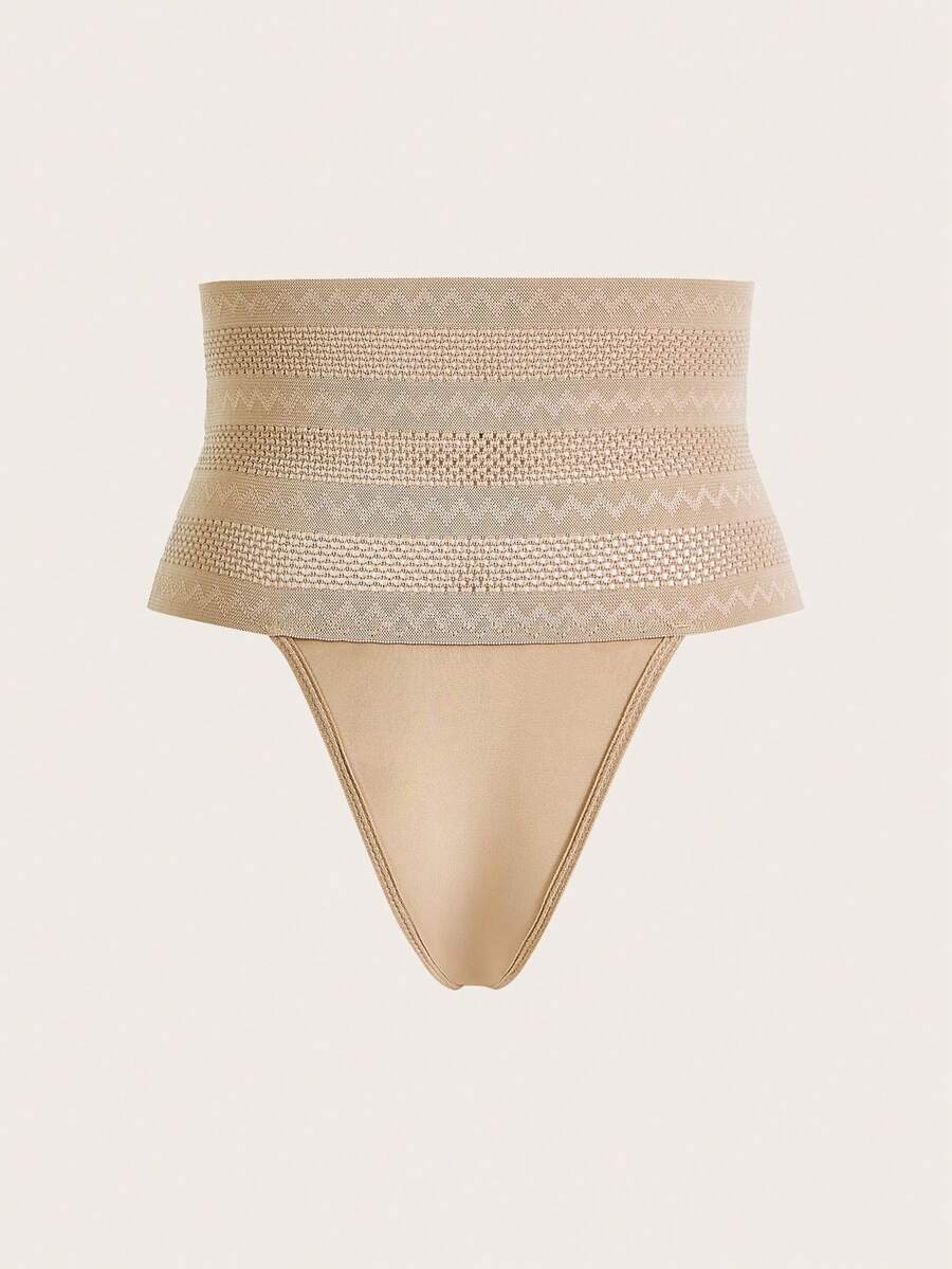 Women's apricot super high waist body shaping briefs featuring ultra light waist support and geometric pattern.