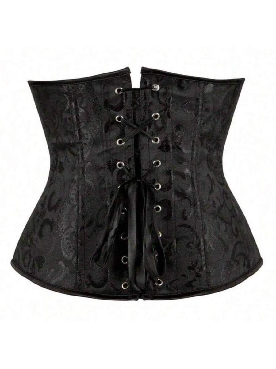 Vintage women’s waist cincher corset belt with lace-up and grommet eyelet details, slight stretch, and bow buckle for styling or costume wear.
