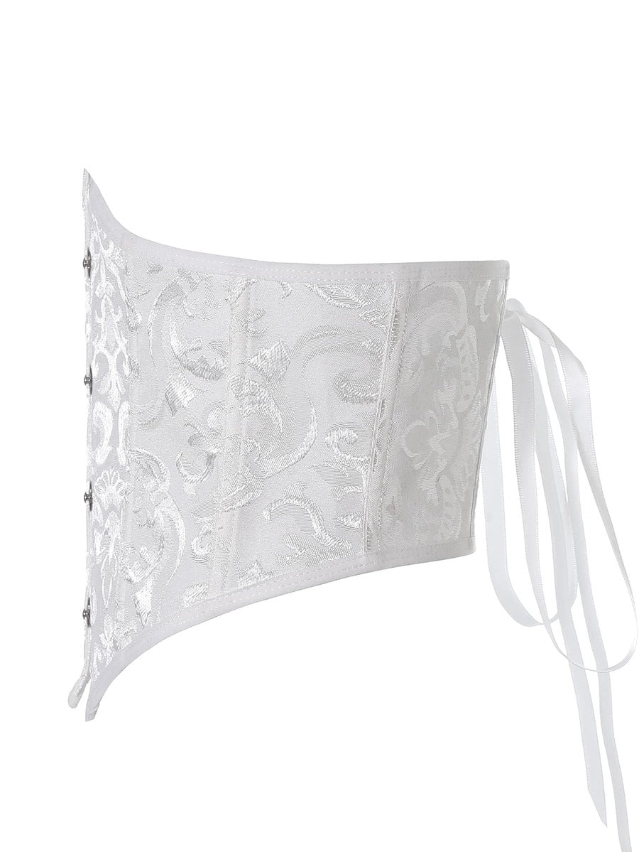 Women’s vintage waist cincher corset belt with lace-up and grommet eyelet details, bow buckle, slight stretch fabric, designed for tummy control and slimming.