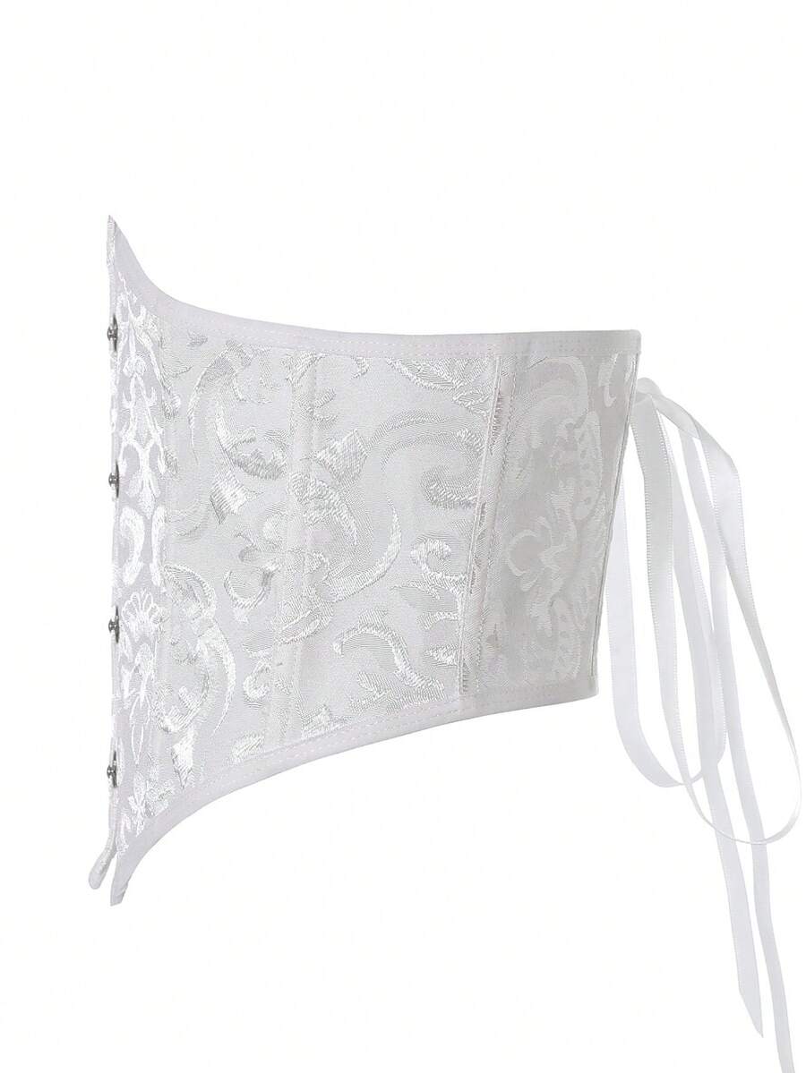 Women’s vintage waist cincher corset belt with lace-up and grommet eyelet details, bow buckle, slight stretch fabric, designed for tummy control and slimming.