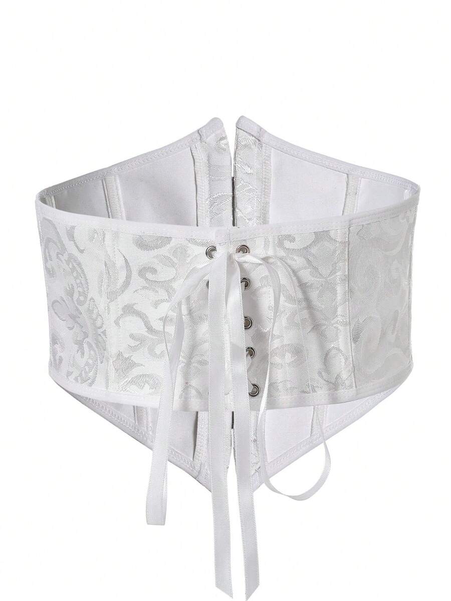 Women’s vintage waist cincher corset belt with lace-up and grommet eyelet details, bow buckle, slight stretch fabric, designed for tummy control and slimming.