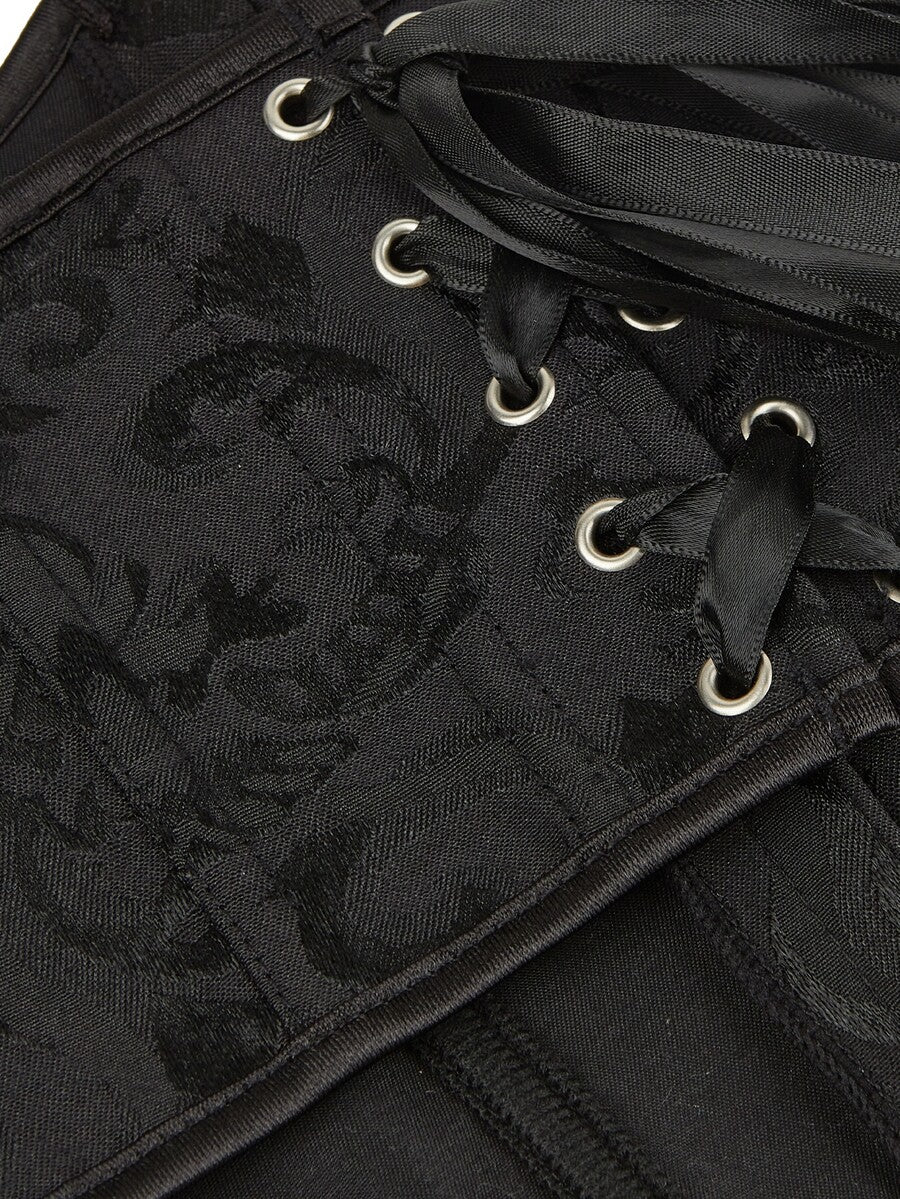 Women’s vintage waist cincher corset belt with lace-up and grommet eyelet details, bow buckle, slight stretch fabric, designed for tummy control and slimming.