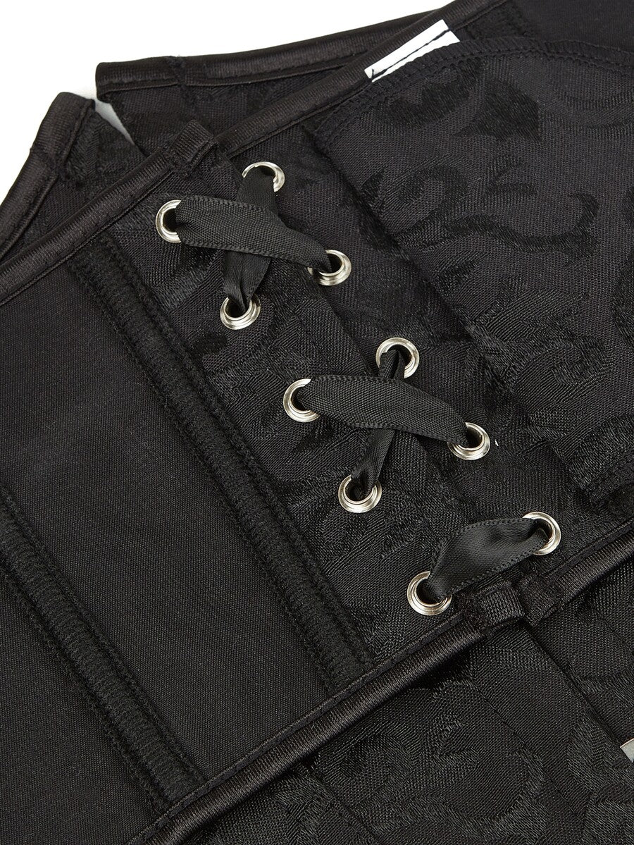 Women’s vintage waist cincher corset belt with lace-up and grommet eyelet details, bow buckle, slight stretch fabric, designed for tummy control and slimming.