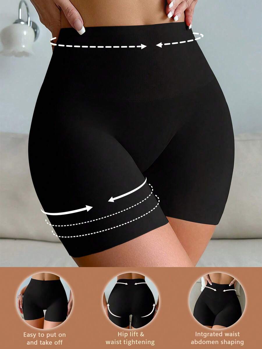 Women wearing apricot super high waist shapewear shorts designed for ultra-light thigh smoothing