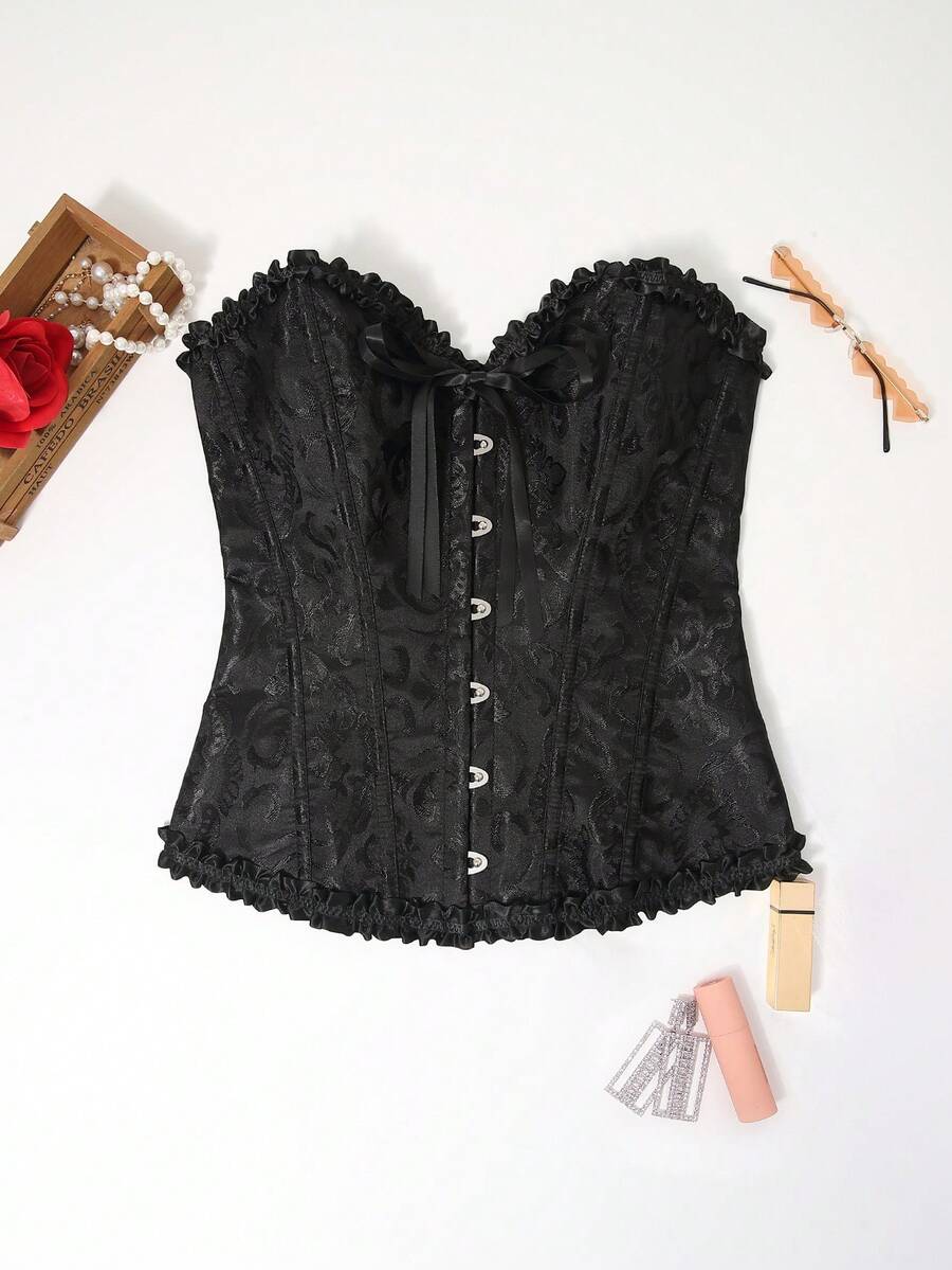 Women's sleeveless corset body shaper top with lace-up front, grommet eyelet details, strong bust and waist support, and a romantic vintage style.